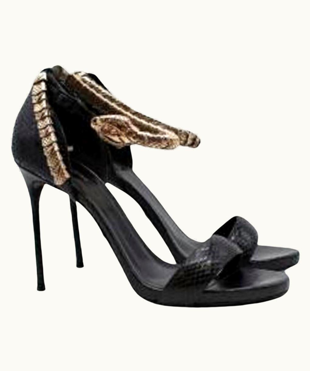 Roberto Cavalli Roberto Cavalli Black Snake Ankle Strap Snakeskin Sandals UZ0605905