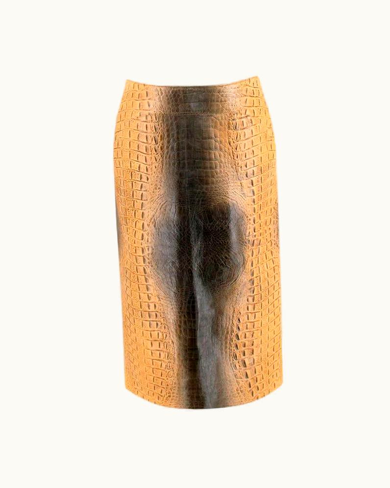 Roberto Cavalli Roberto Cavalli Embossed Leather Crocodile Effect Midi Skirt