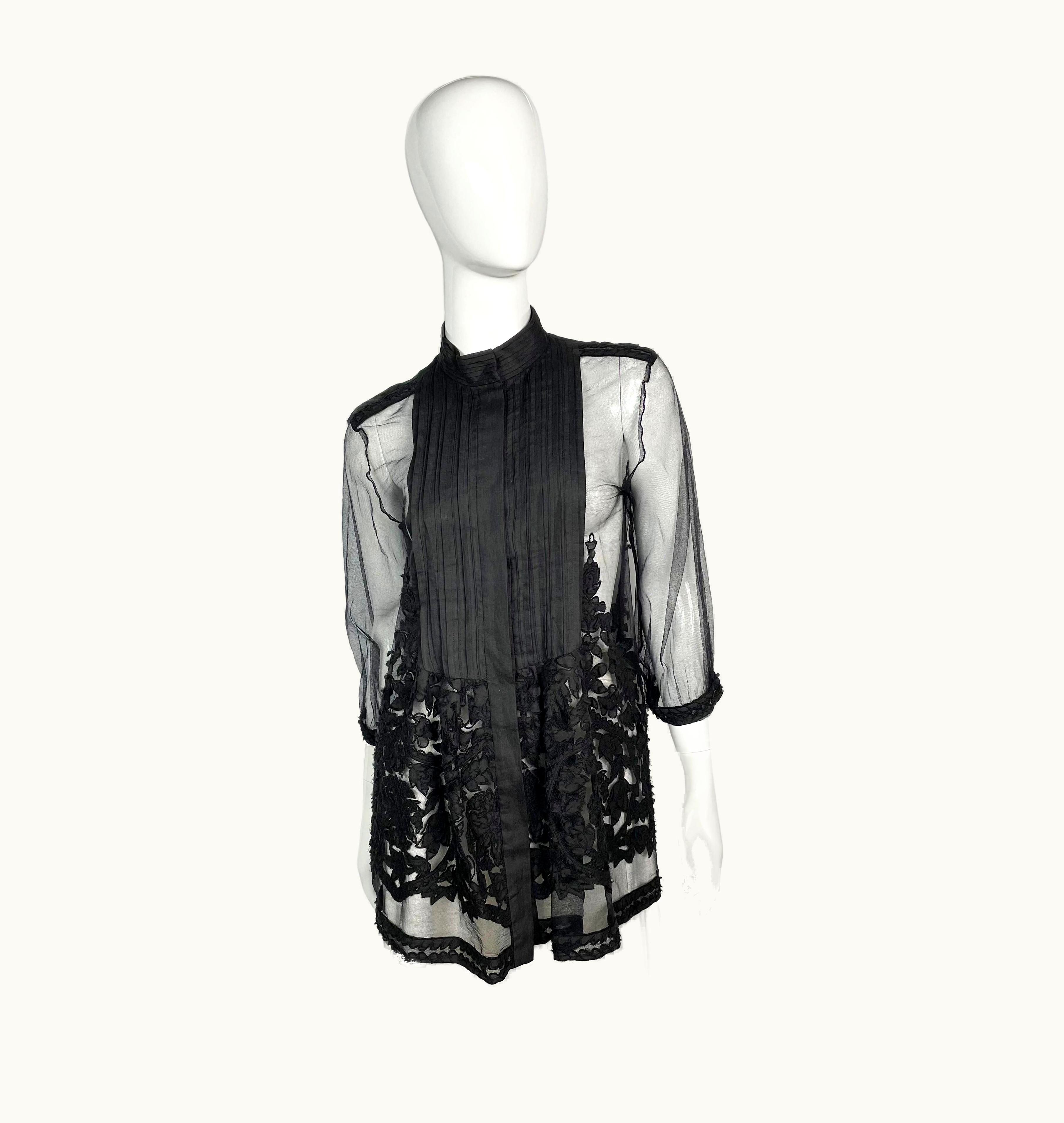 Roberto Cavalli Roberto Cavalli Sheer Black Floral Appliqué Blouse, 2000s