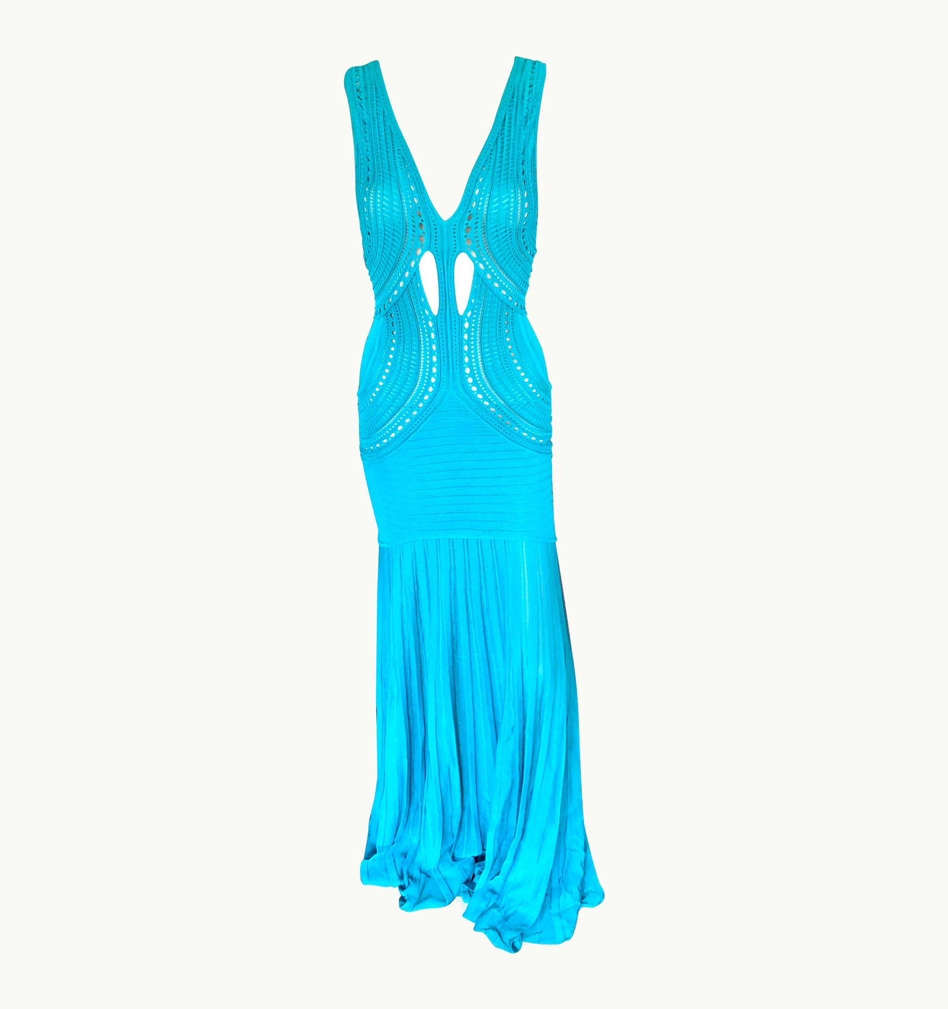 Roberto Cavalli Roberto Cavalli Plunging Neckline Cutout Crochet Maxi Dress Gown