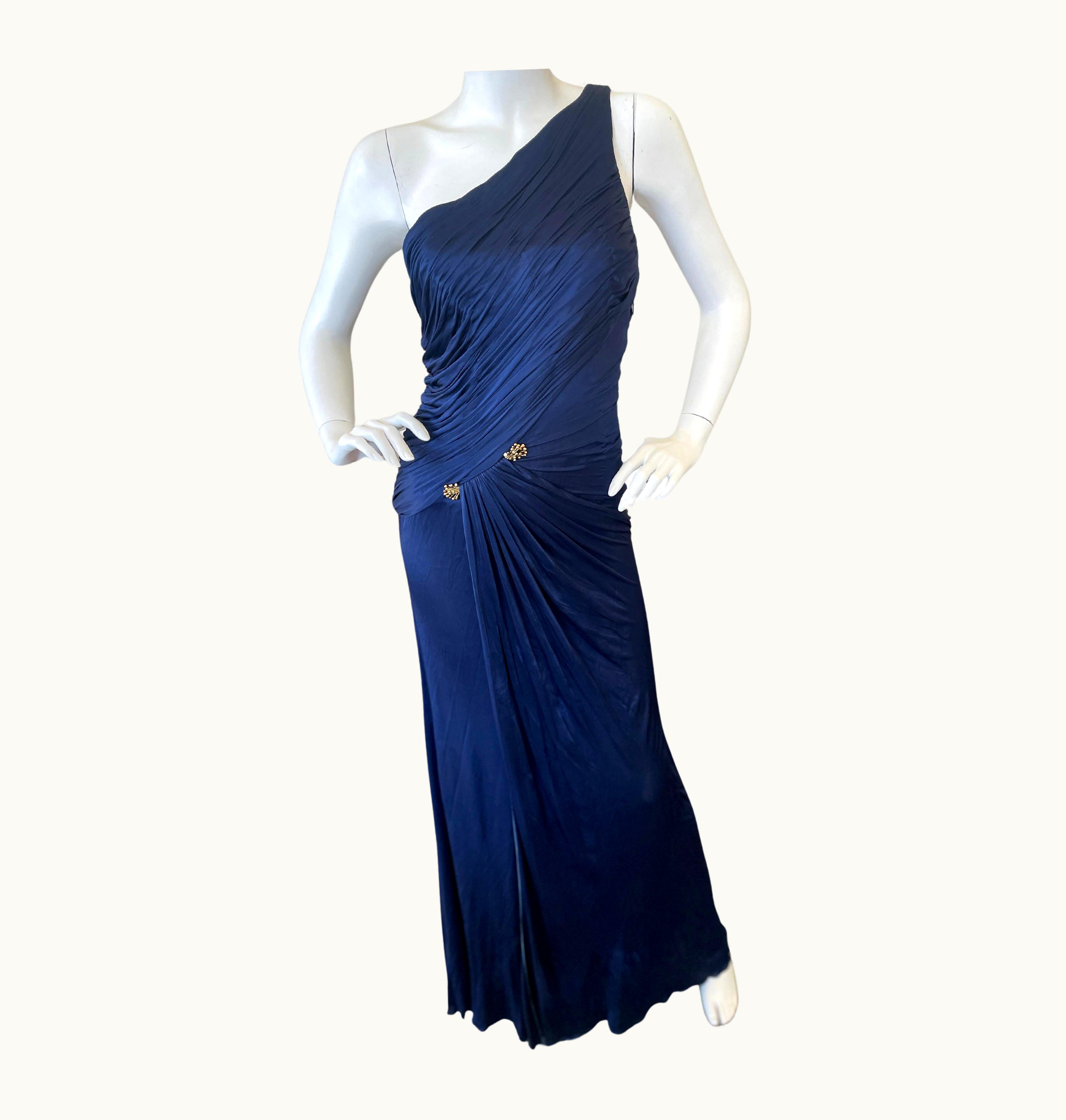 Roberto Cavalli Roberto Cavalli Vintage Blue One Shoulder Pleated Goddess Dress
