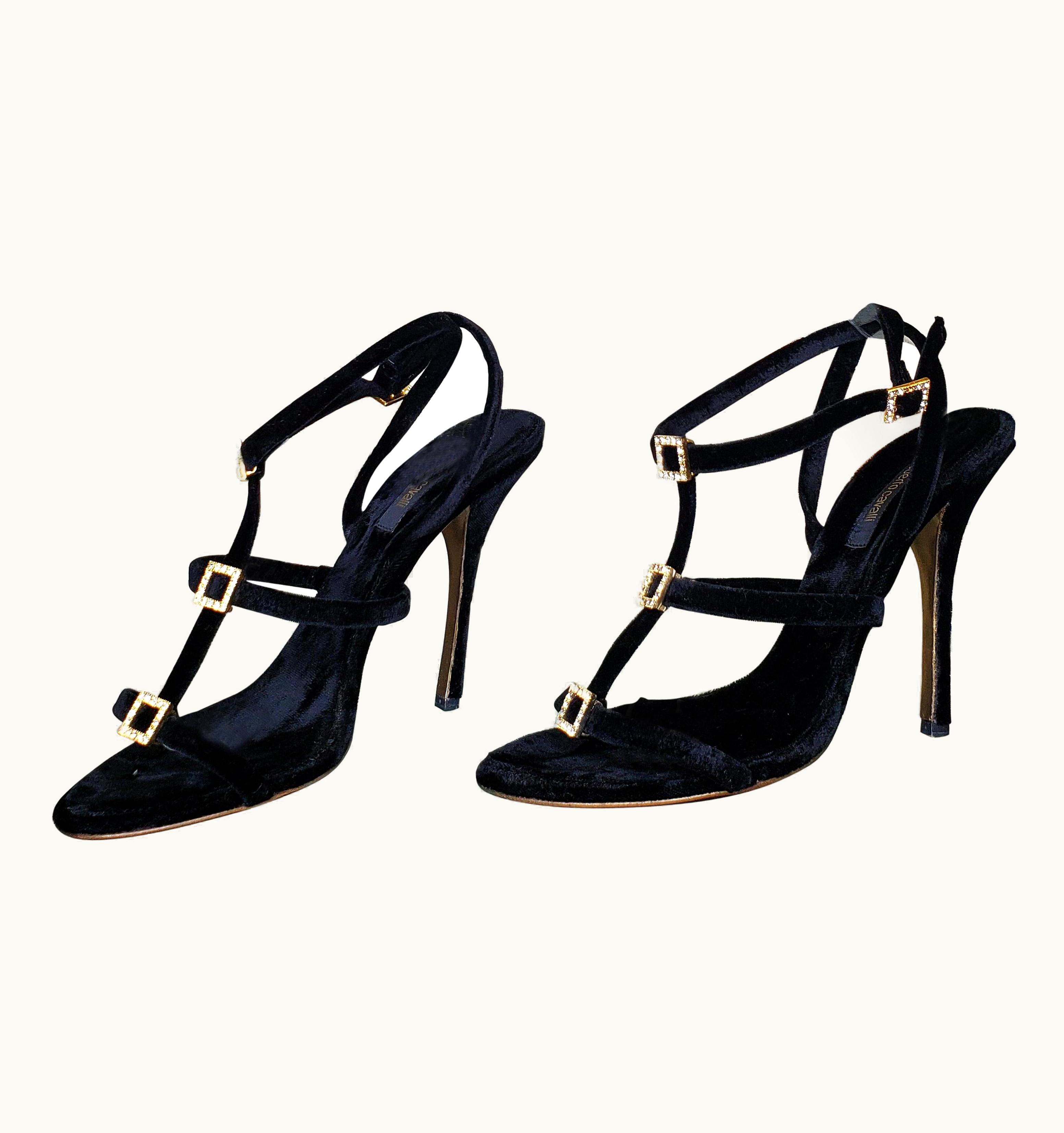Roberto Cavalli Roberto Cavalli Black Velvet Sandals Shoes