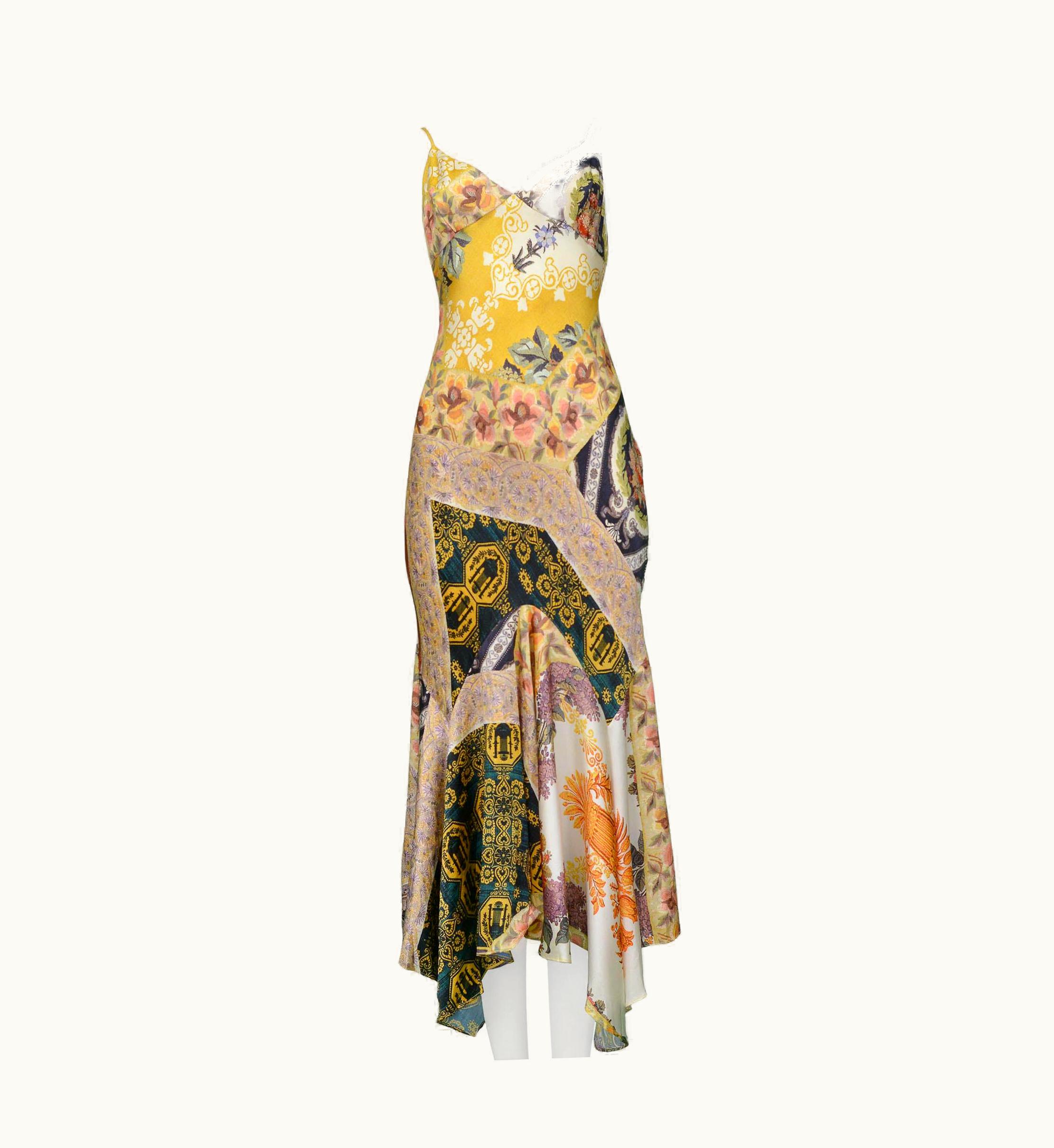 Roberto Cavalli Roberto Cavalli Gold Baroque Floral Fancy Silk Slip Dress