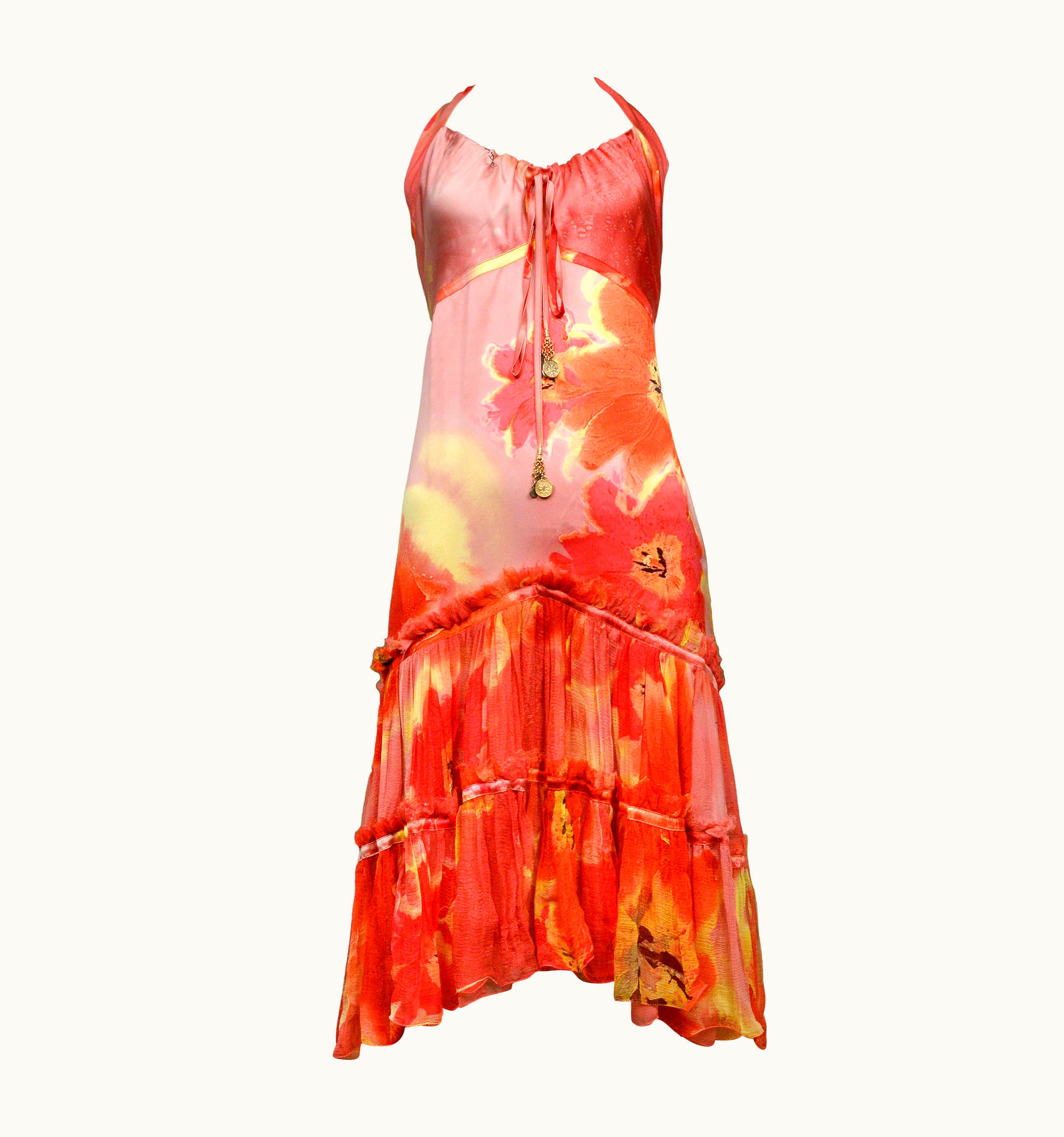 Roberto Cavalli Roberto Cavalli Red And Pink Slip Knee Length Dress