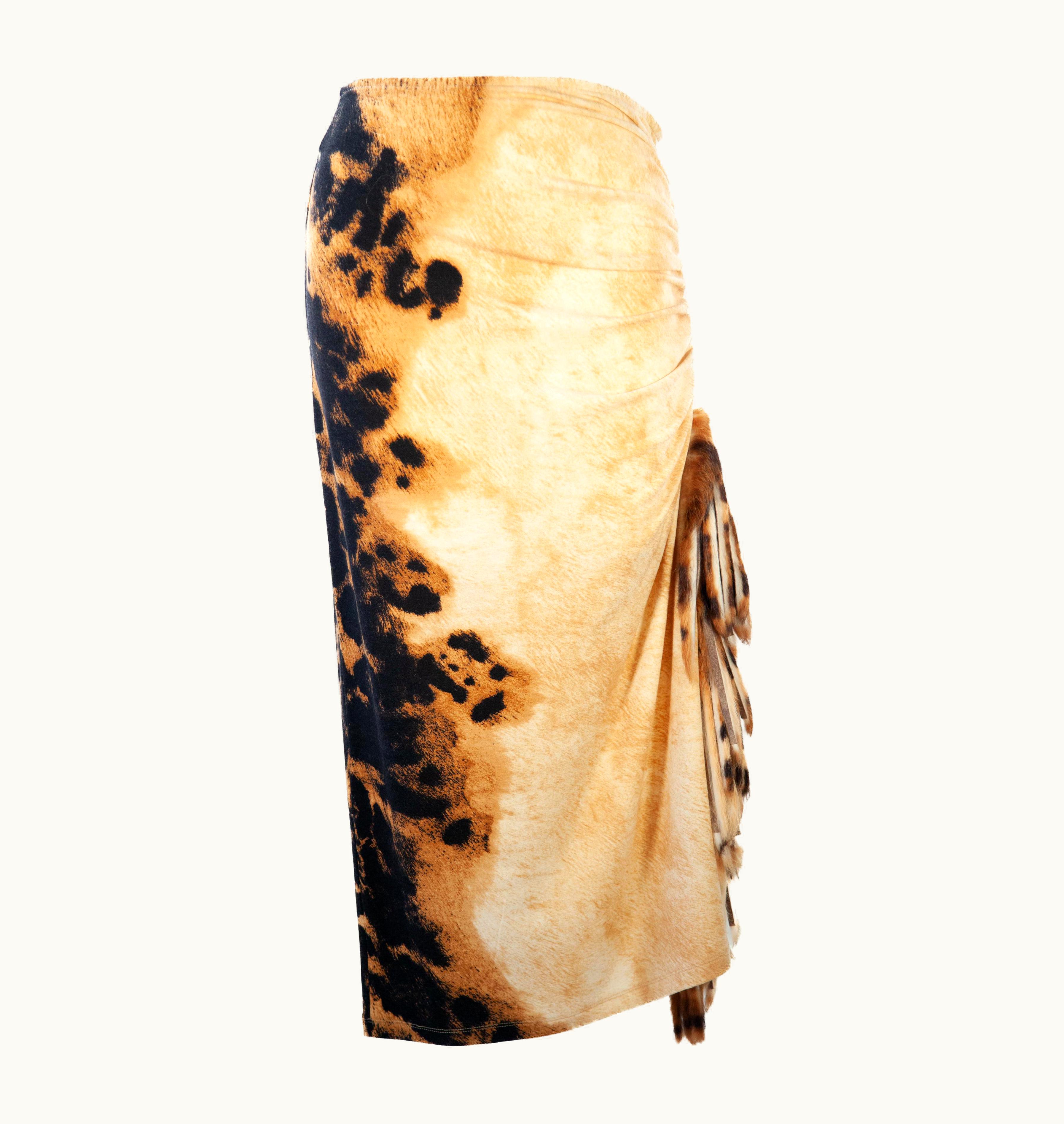 Roberto Cavalli Roberto Cavalli Animal Print Skirt With Fox Fur