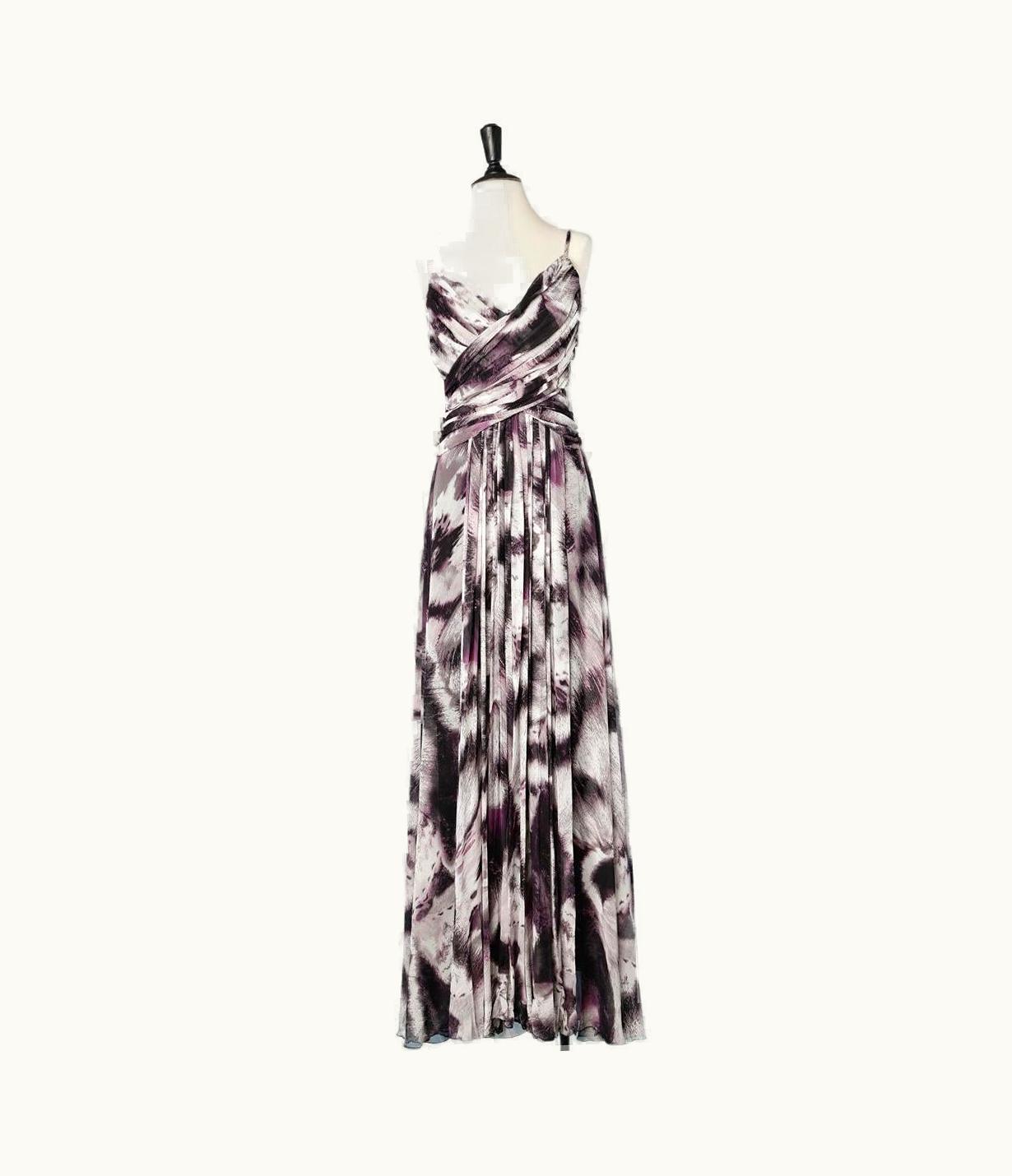 Roberto Cavalli Draped And Printed Long Evening Dress Roberto Cavalli