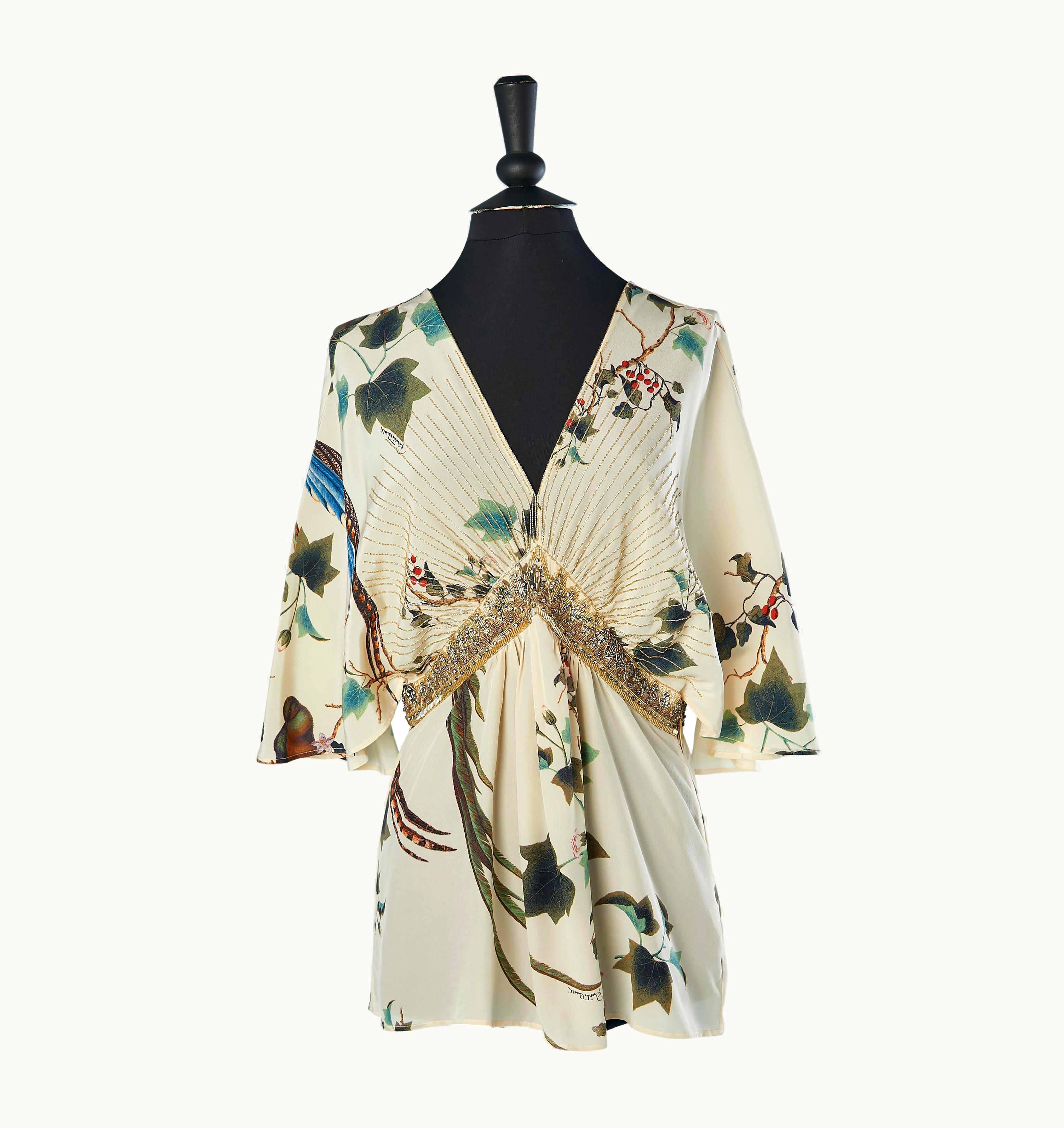 Roberto Cavalli Silk Printed Blouse With Beaded Work Roberto Cavalli