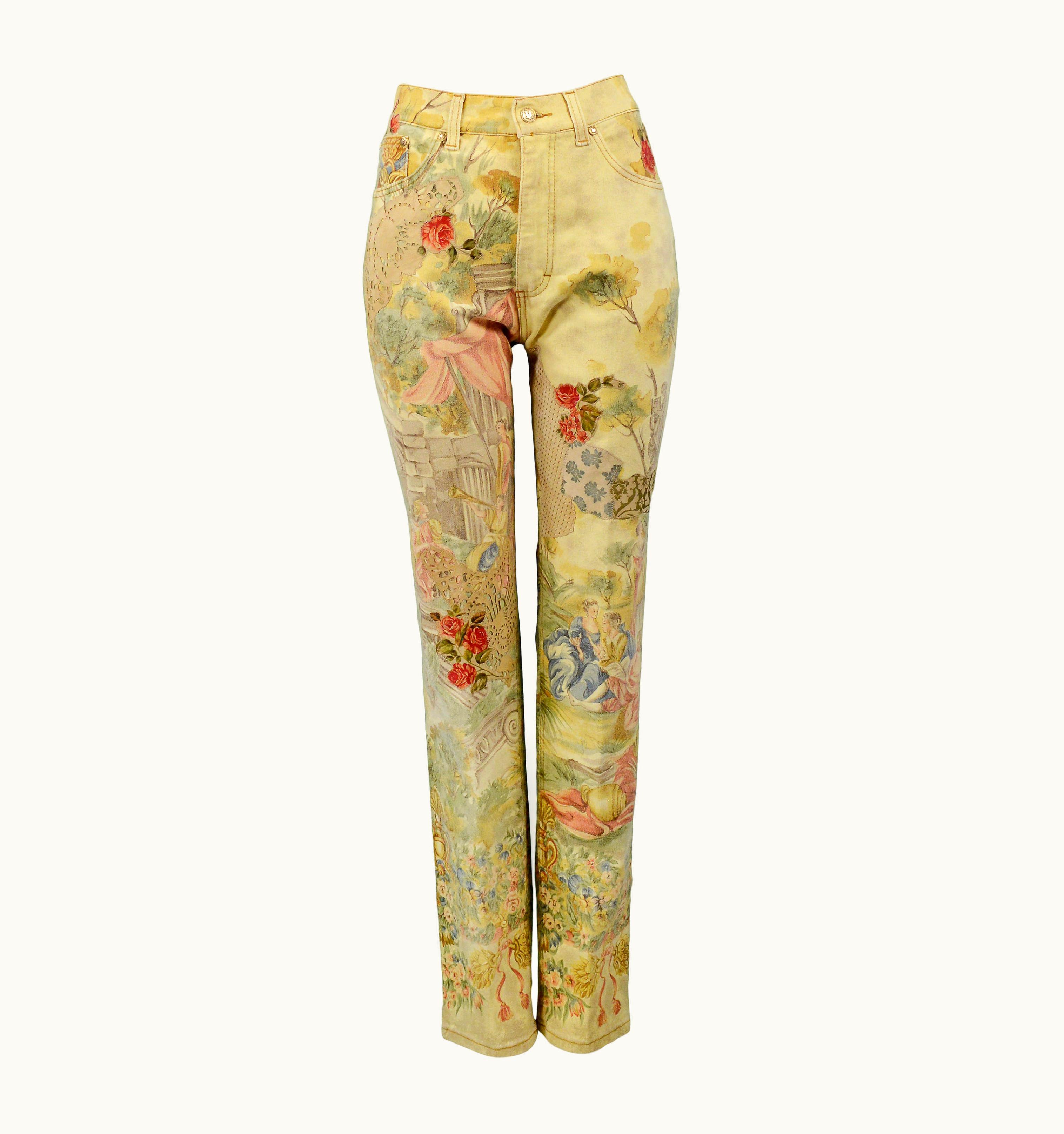 Roberto Cavalli Roberto Cavalli Vintage Victorian Print Jeans With Suede Roses