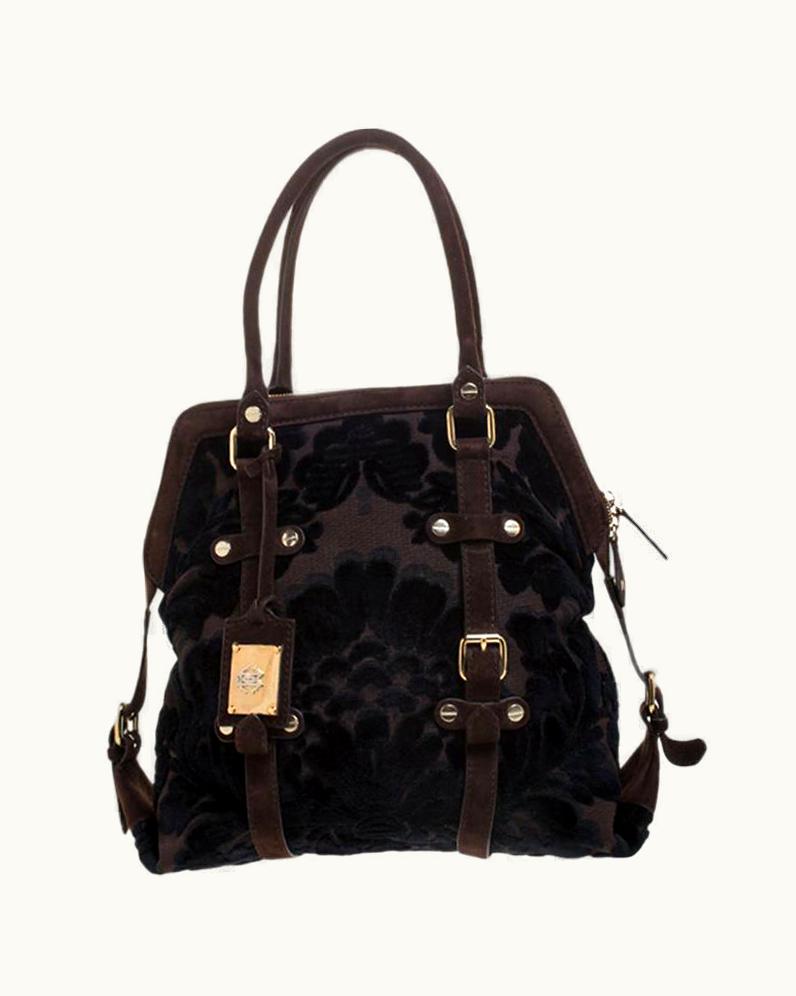 Roberto Cavalli Roberto Cavalli Brown/Black Velvet And Suede Buckle Satchel