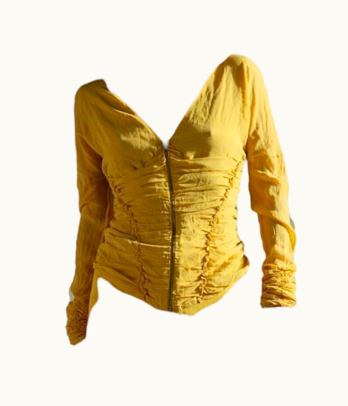 Roberto Cavalli True Vintage Roberto Cavalli Yellow Silk Ruched Corset Blouse