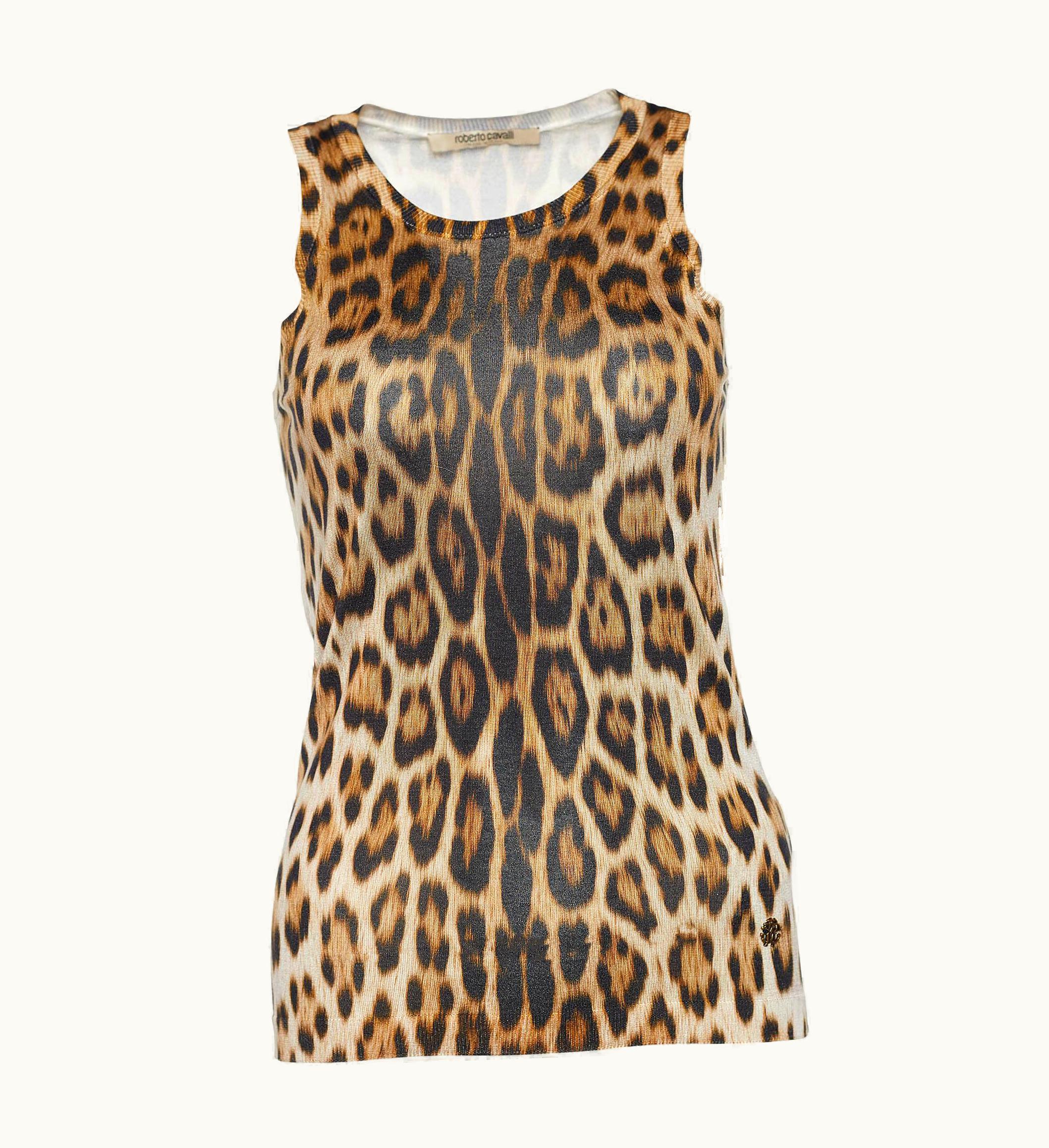 Roberto Cavalli Roberto Cavalli Brown Leopard Print Knit Tank Top