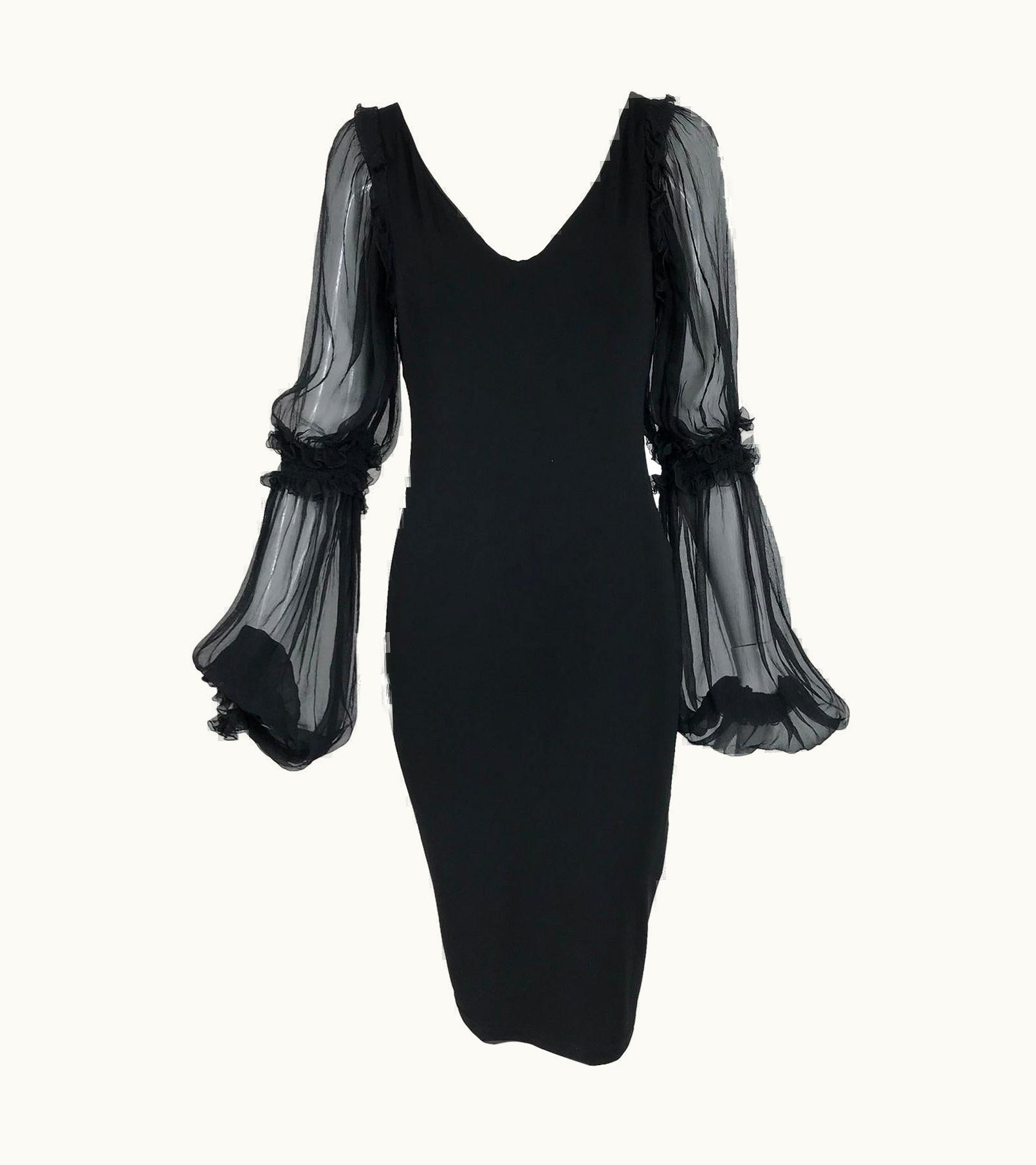 Roberto Cavalli Roberto Cavalli Black Jersey Dress With Black Chiffon Sleeves