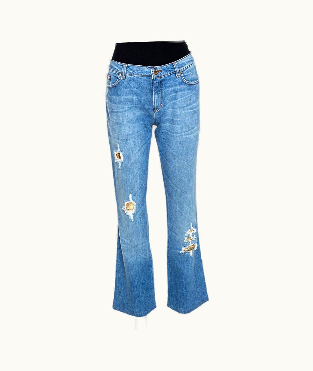 Roberto Cavalli Roberto Cavalli Blue Distressed Denim Embellished Patch Jeans
