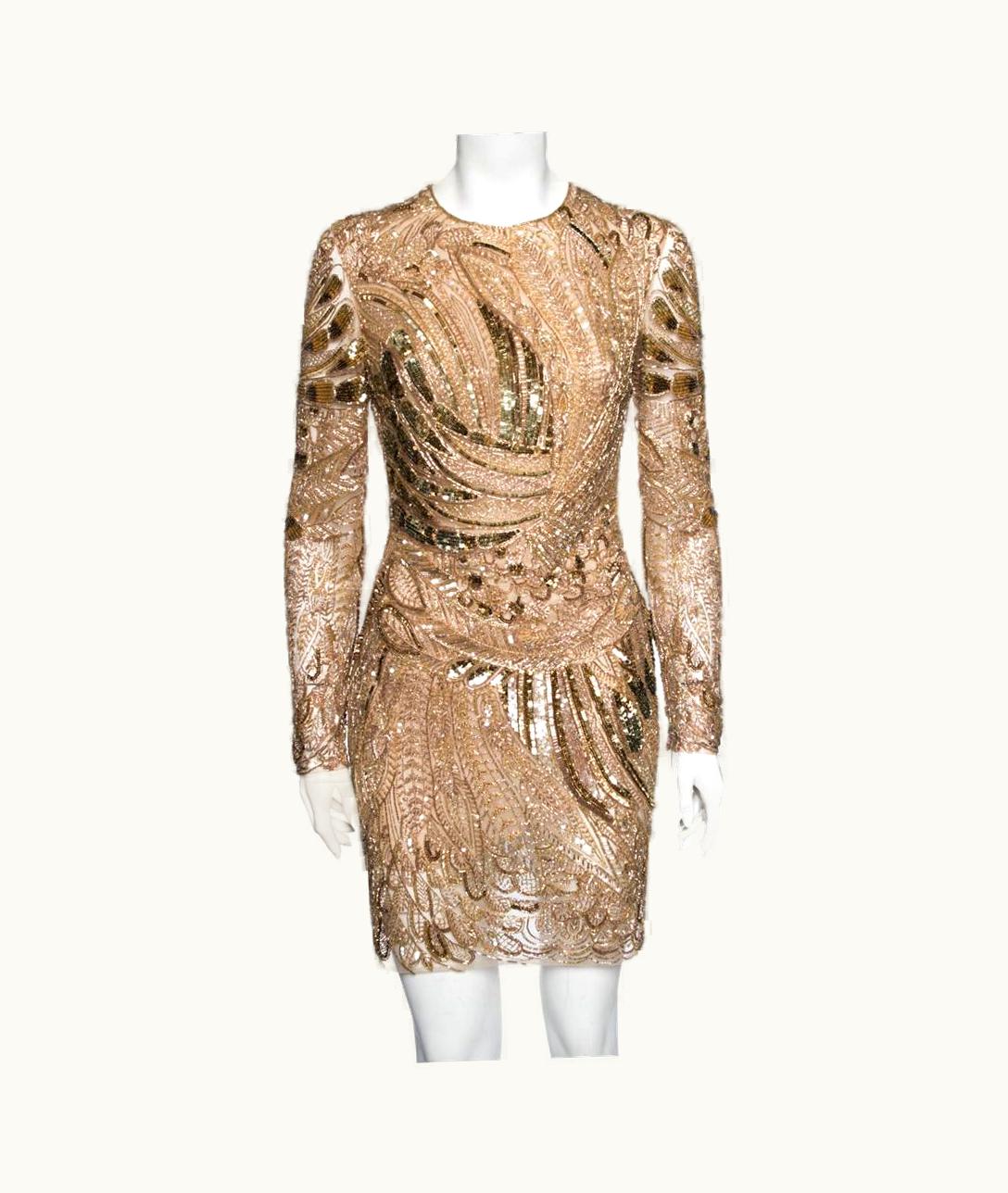 Roberto Cavalli Roberto Cavalli Gold Embellished Tulle Long Sleeve Dress UZ0605965