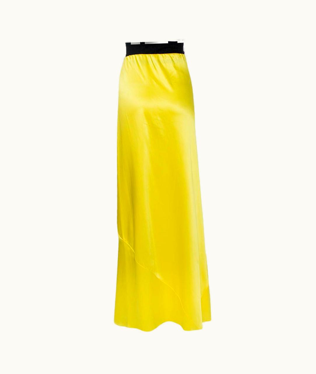 Roberto Cavalli Roberto Cavalli Yellow Silk Satin Flared Maxi Skirt