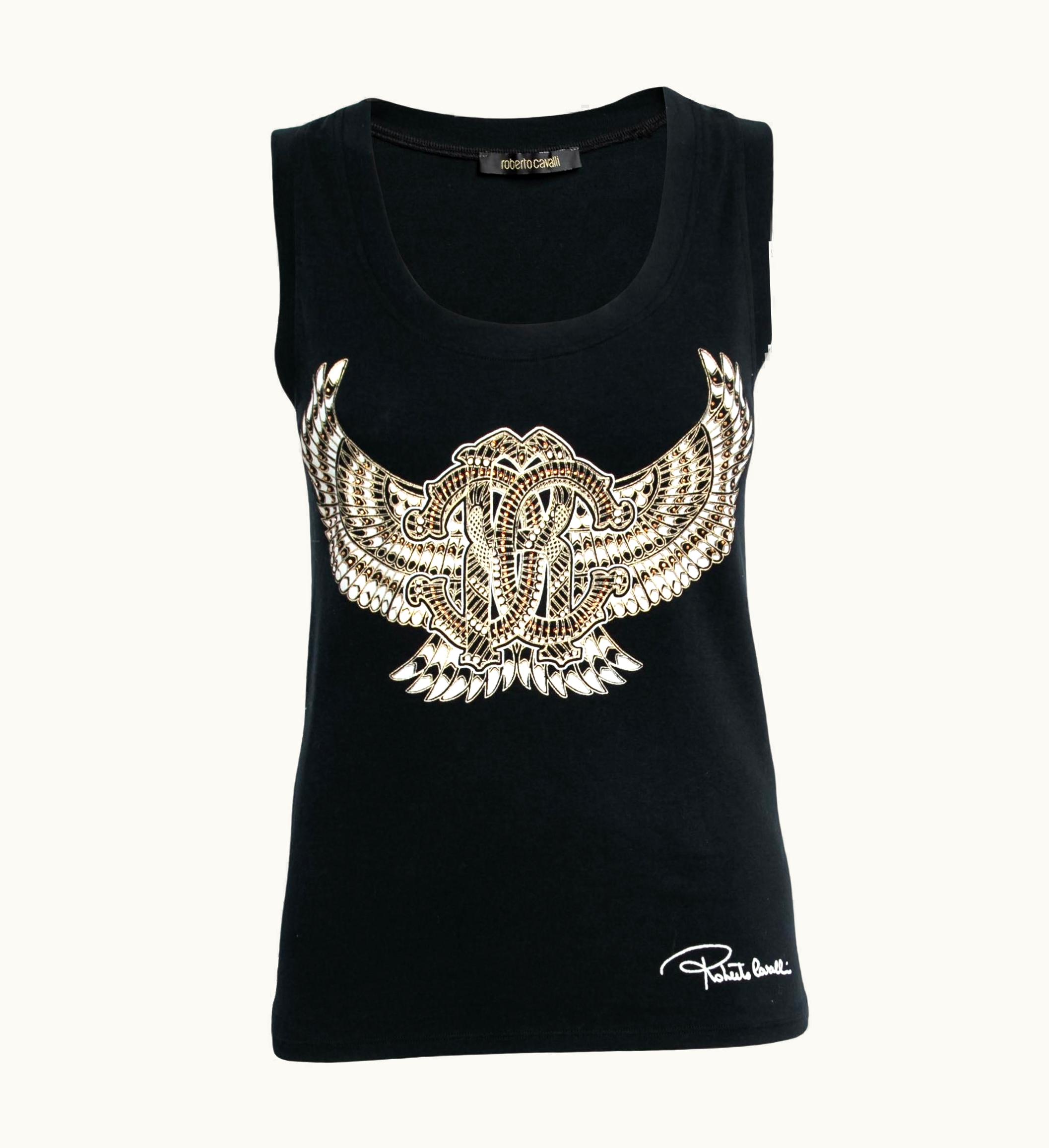 Roberto Cavalli Roberto Cavalli Black Stretch Cotton Printed Tank Top