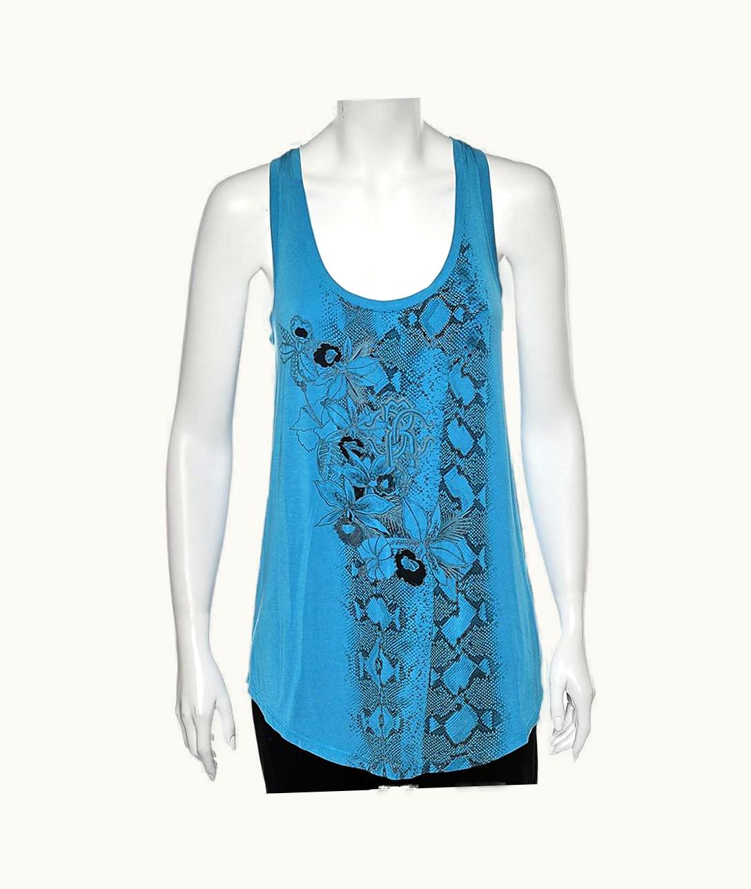 Roberto Cavalli Roberto Cavalli Gym Blue Printed Jersey Tank Top