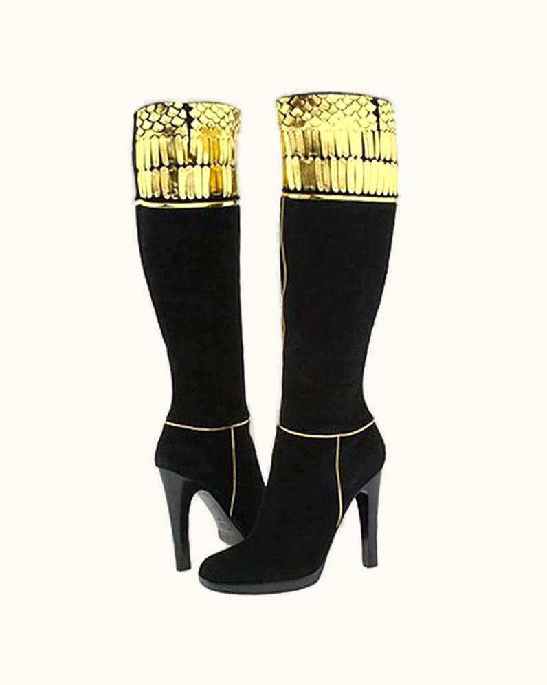 Roberto Cavalli Roberto Cavalli Embellished Black Suede Boots
