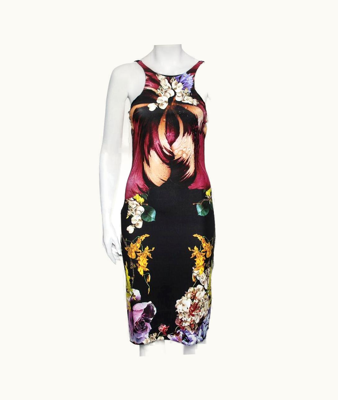 Roberto Cavalli Roberto Cavalli Multicolor Printed Jersey Draped Sheath Dress