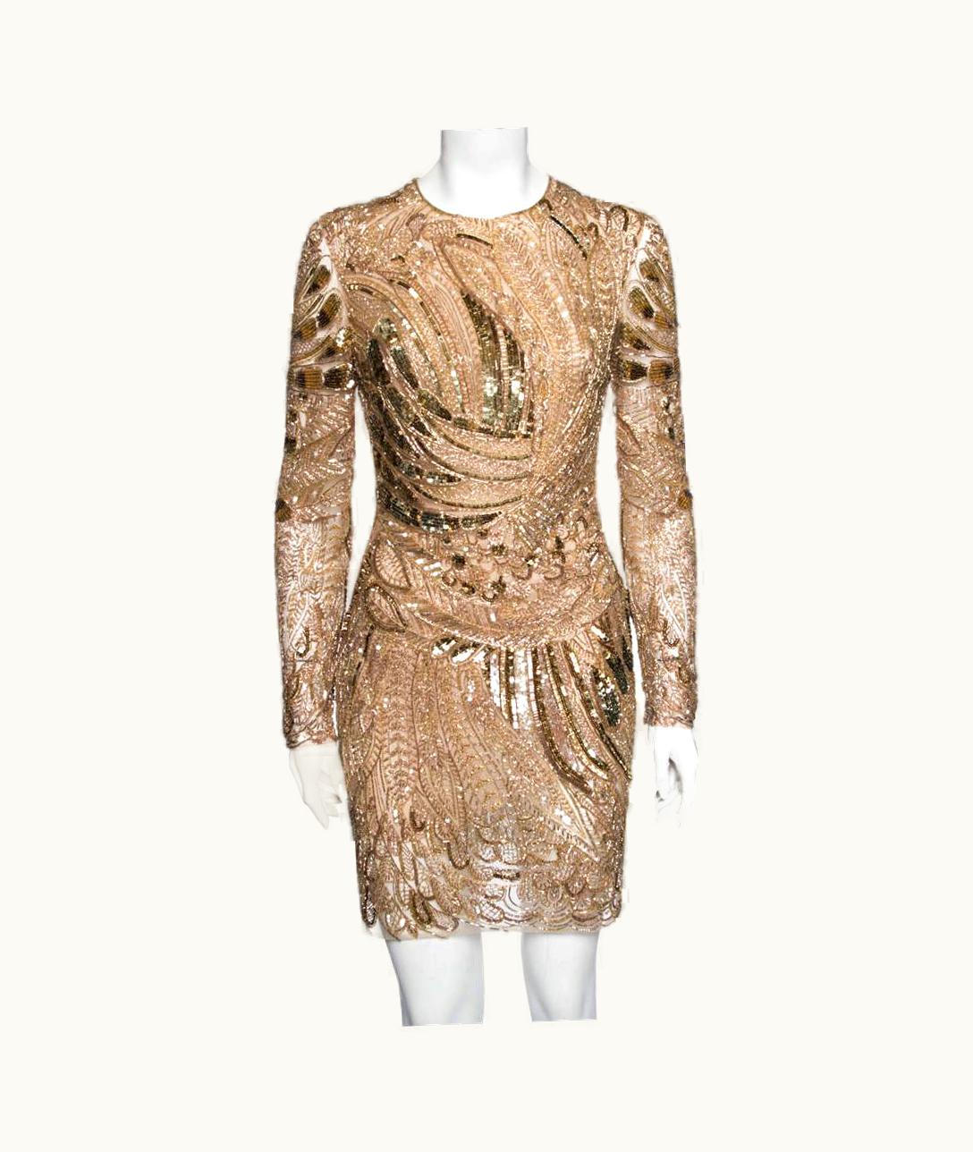 Roberto Cavalli Roberto Cavalli Gold Embellished Tulle Long Sleeve Dress UZ0605979
