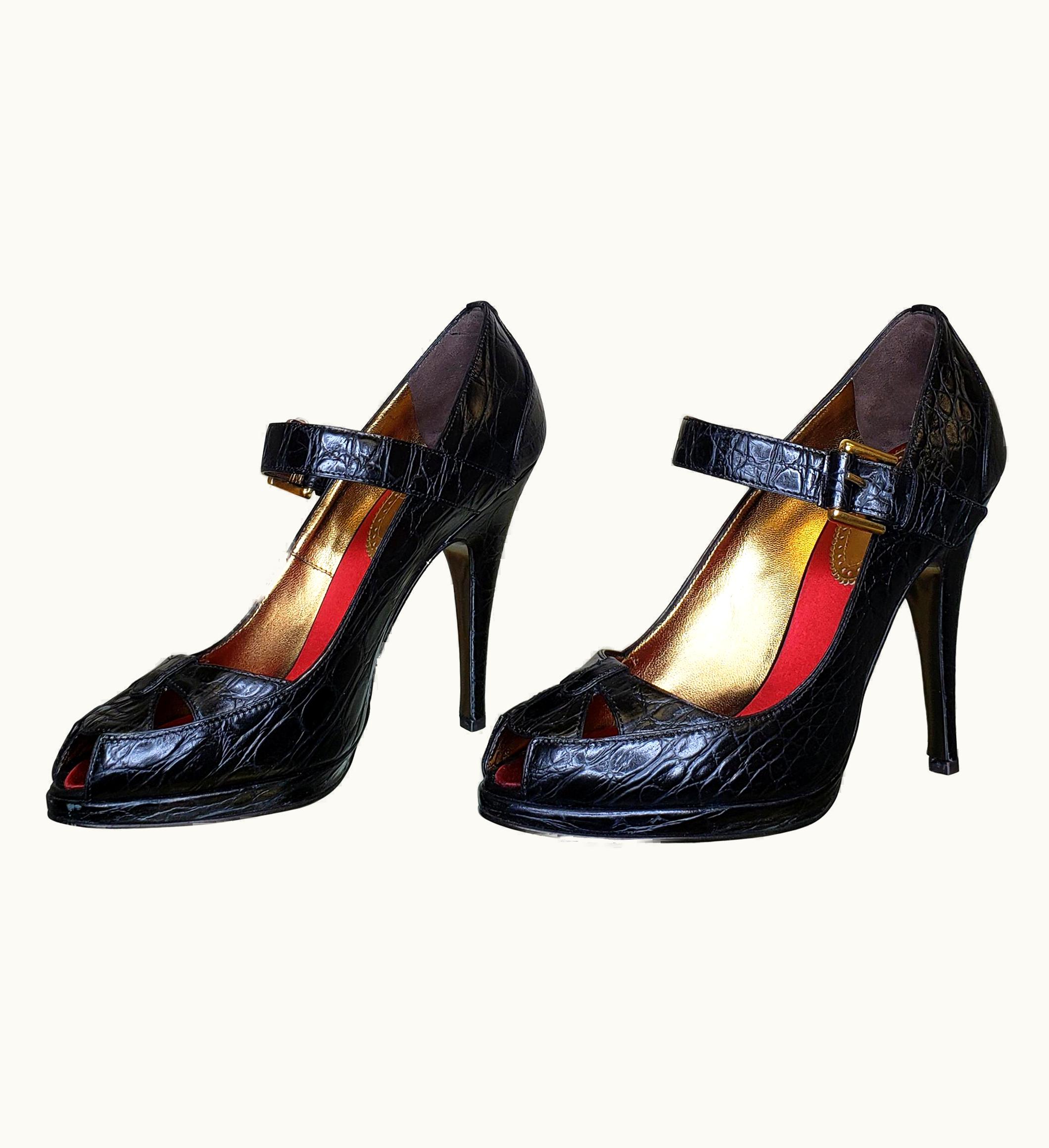 Roberto Cavalli Roberto Cavalli Black Crocodile Platform Shoes