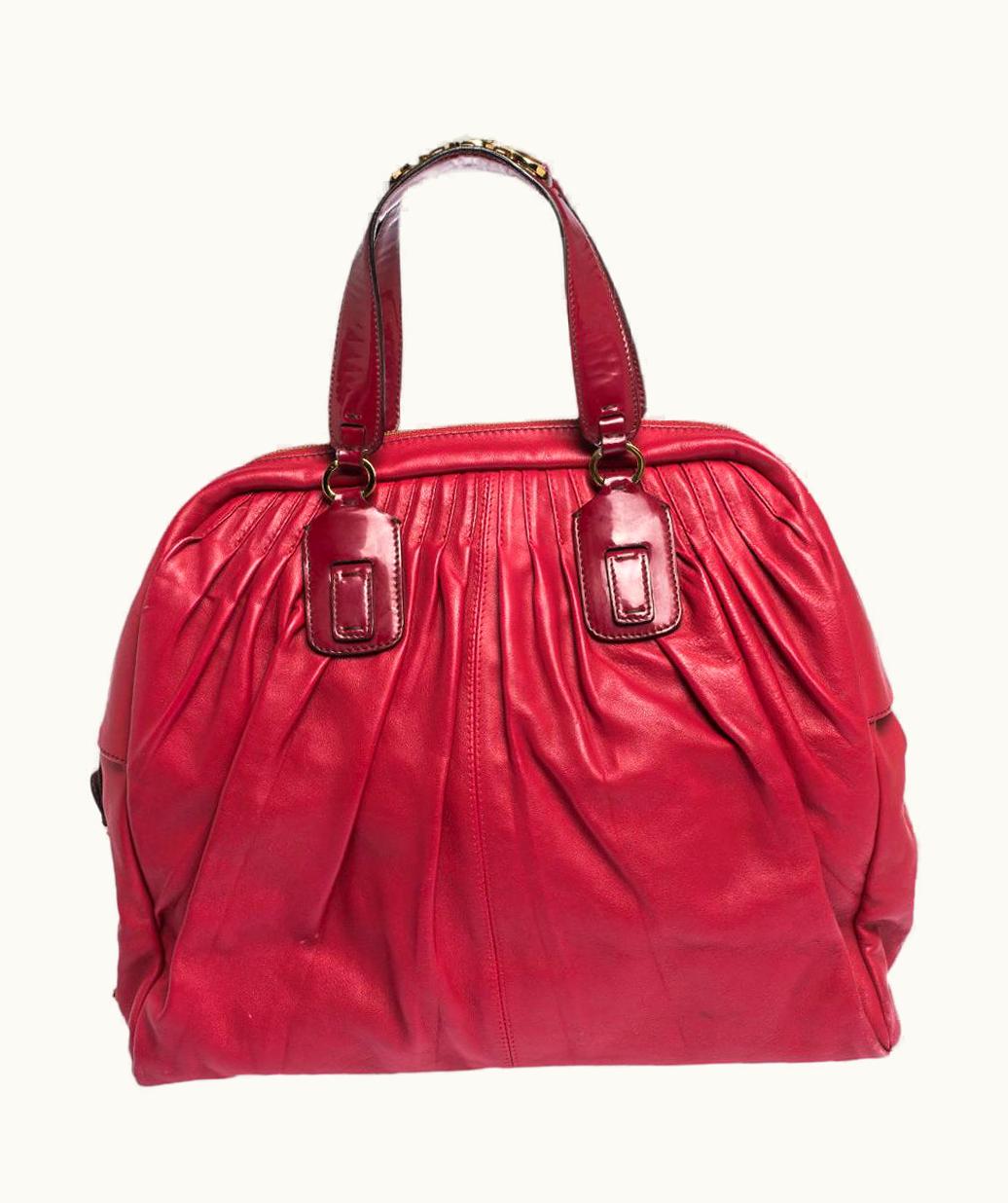 Roberto Cavalli Roberto Cavalli Red Pleated Leather Chain Detail Handle Satchel