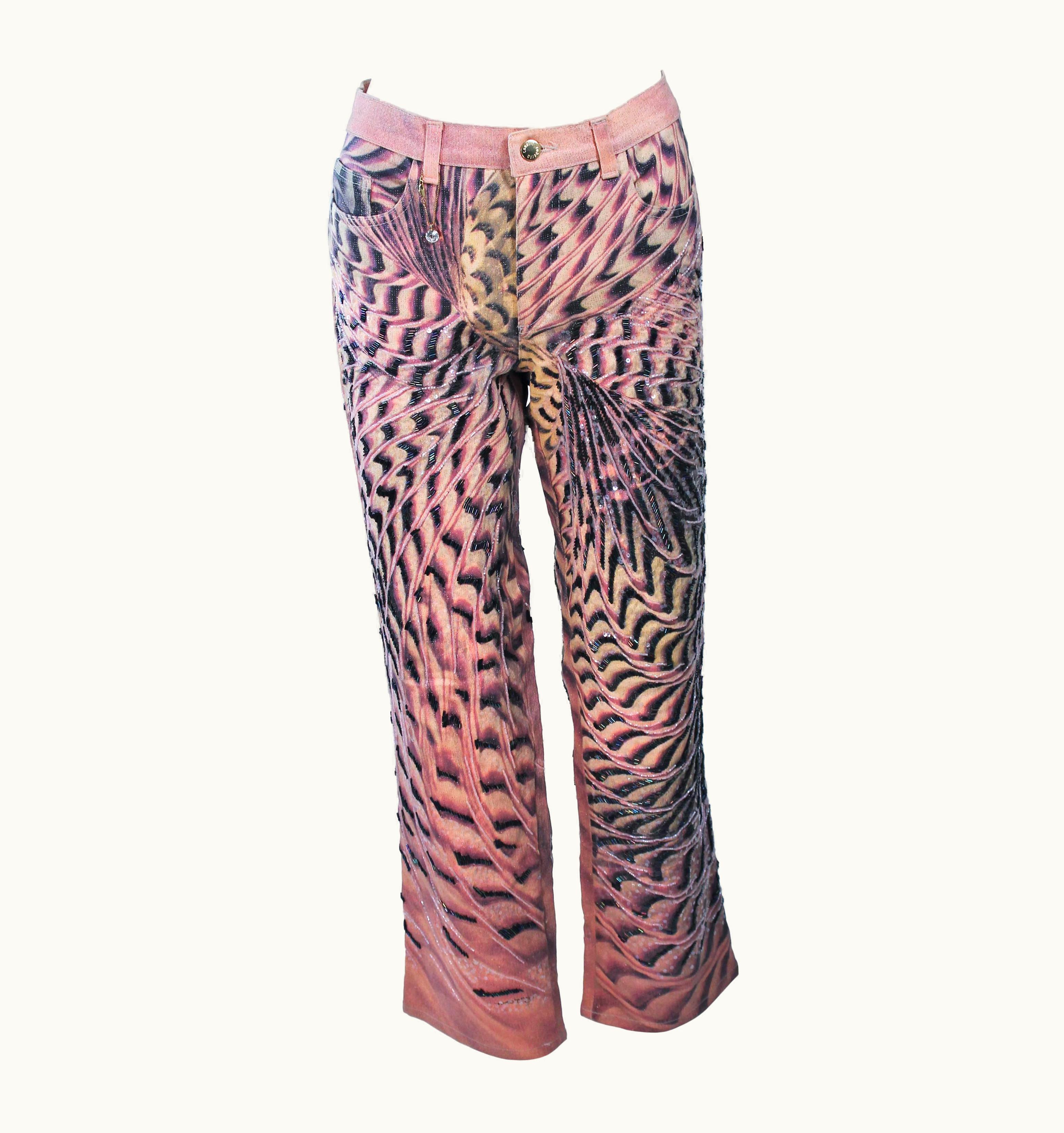 Roberto Cavalli Roberto Cavalli Peach Stretch Beaded Denim 28l