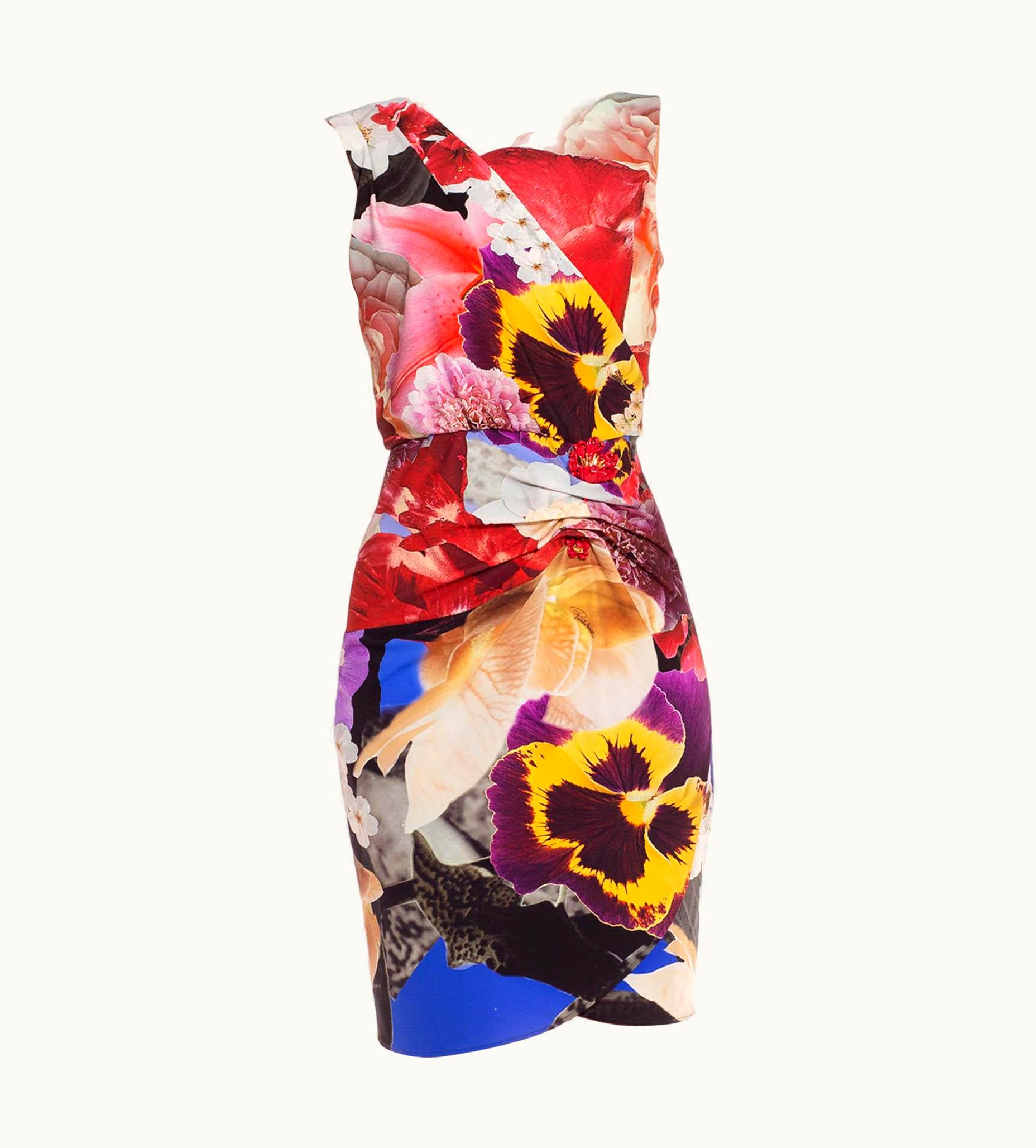 Roberto Cavalli 2000s Roberto Cavalli Red & Yellow Silk Jersey Fun Floral Dress