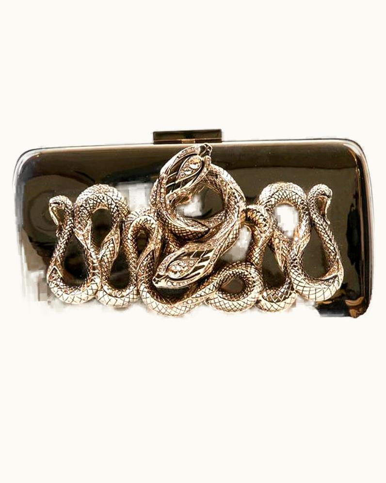 Roberto Cavalli Roberto Cavalli Mirror Effect Gilt Metal And Snake Ornament Minaudière