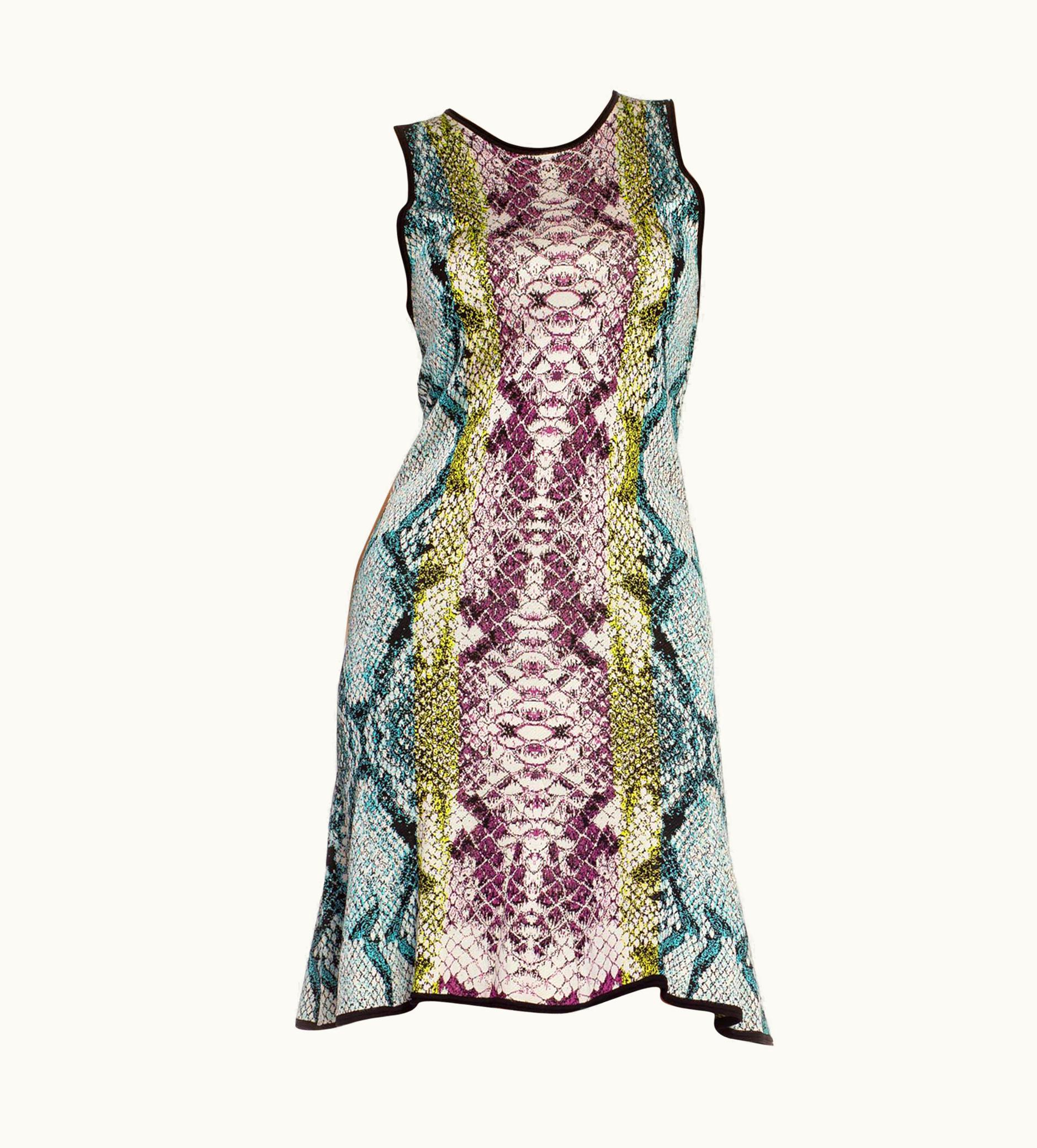 Roberto Cavalli 2000s Roberto Cavalli Blue & Purple Viscose Knit Snake Skin Dress