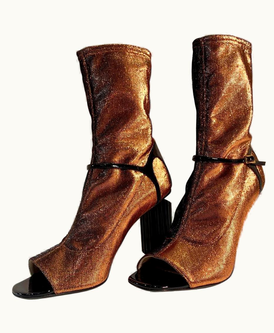 Roberto Cavalli Roberto Cavalli Copper Metallic Open Toe Bootie Shoes