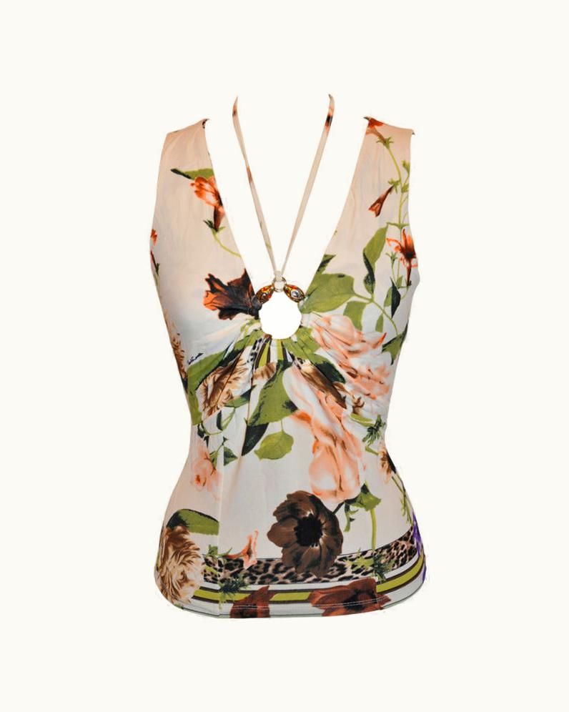 Roberto Cavalli Roberto Cavalli Bold Floral Print Tank With Tie Back Feature
