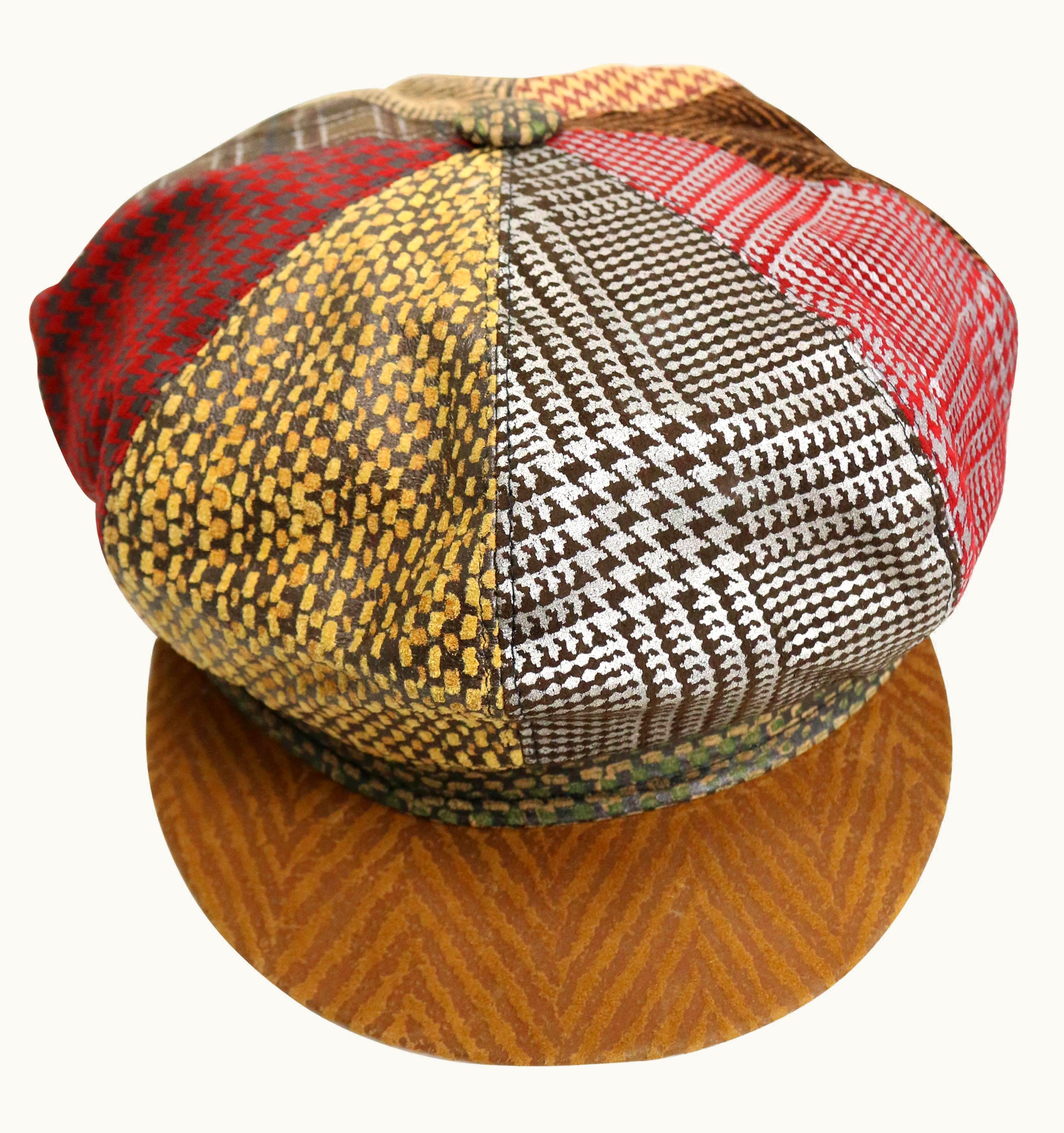 Roberto Cavalli 90s Roberto Cavalli Leather Multi Patterns Patchwork Newsboy Cap