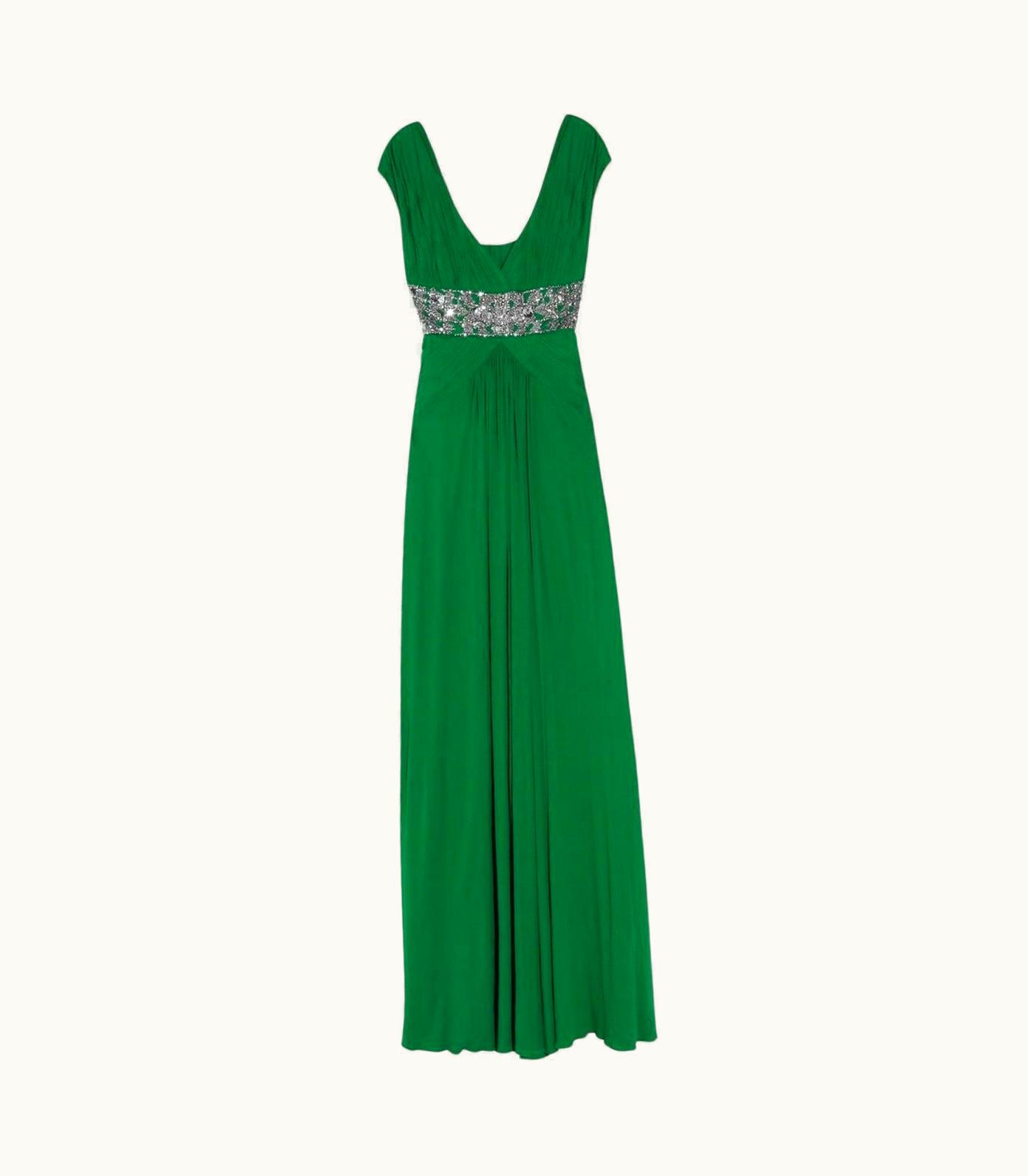 Roberto Cavalli Roberto Cavalli Green Gown Dress Decorated With Stones Eu