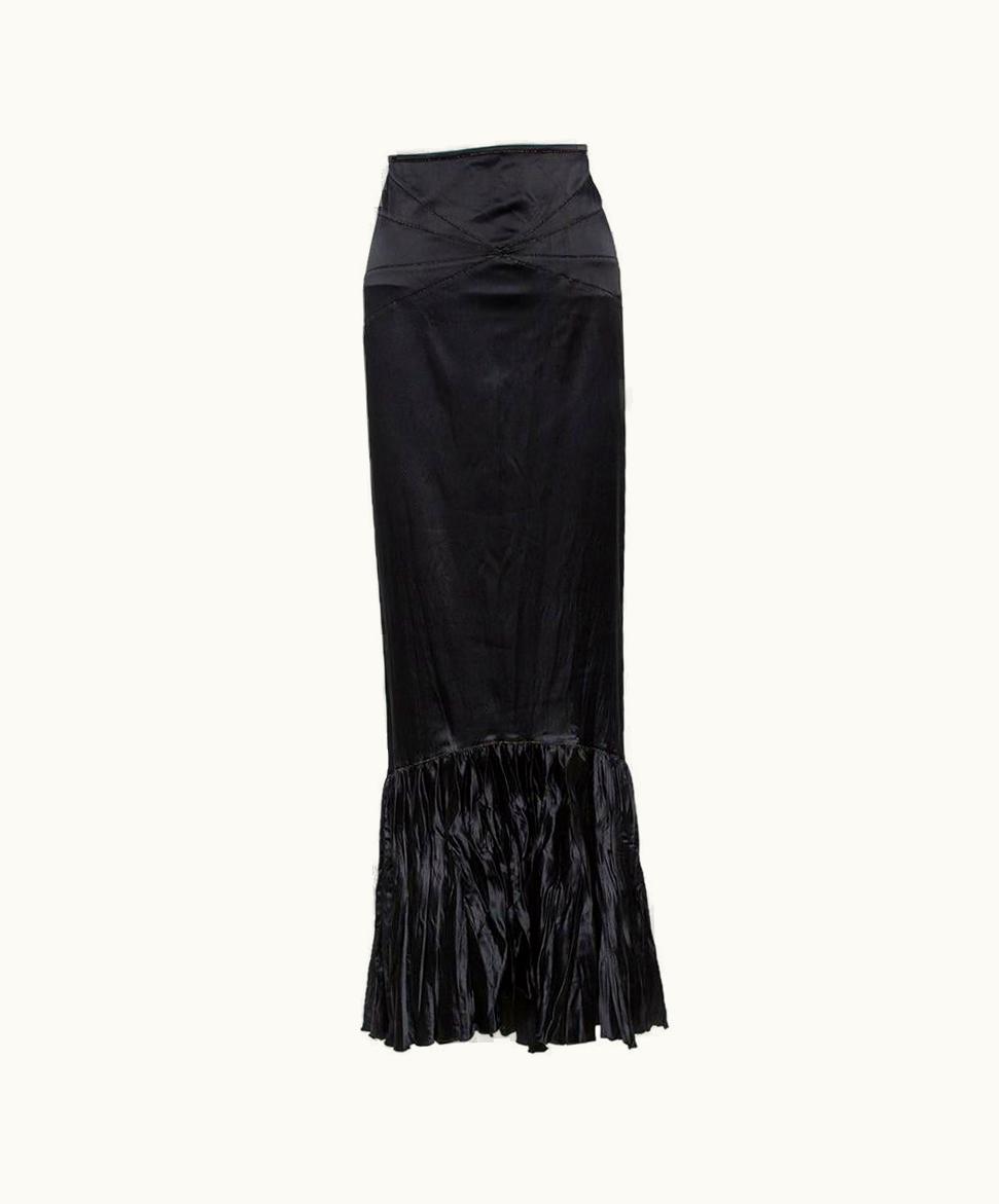 Roberto Cavalli Roberto Cavalli Black Satin Ruffle Hem Detail Maxi Skirt