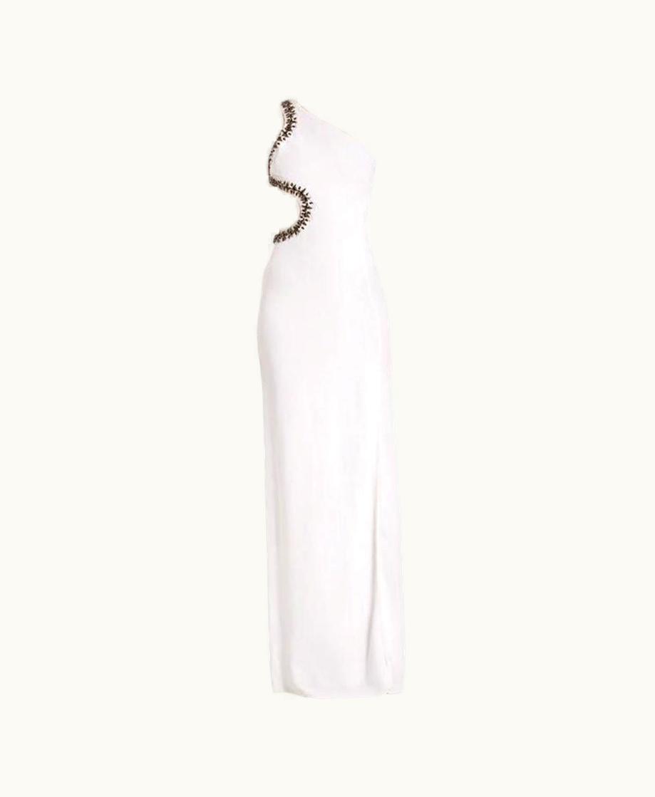 Roberto Cavalli Roberto Cavalli White Embellished Cotouy Asymmetric Shoulder Gown