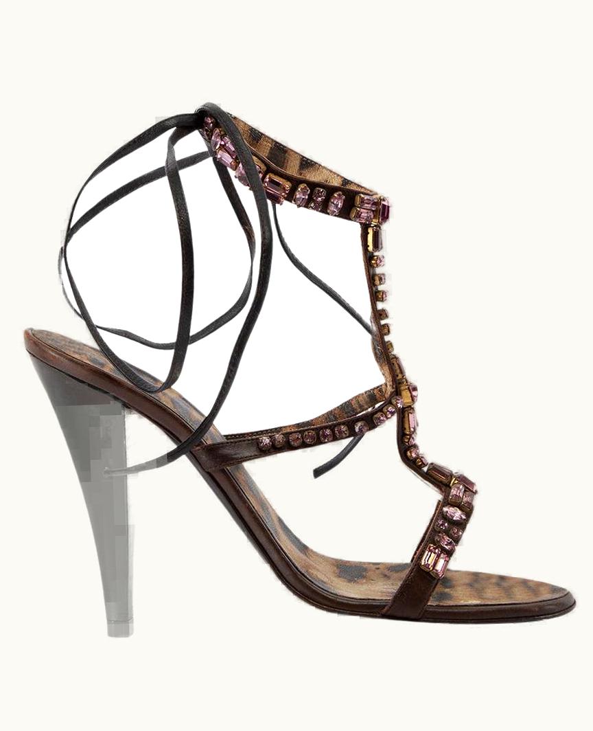 Roberto Cavalli Roberto Cavalli Women' Brown Gemstone Embellished Strappy Sandals