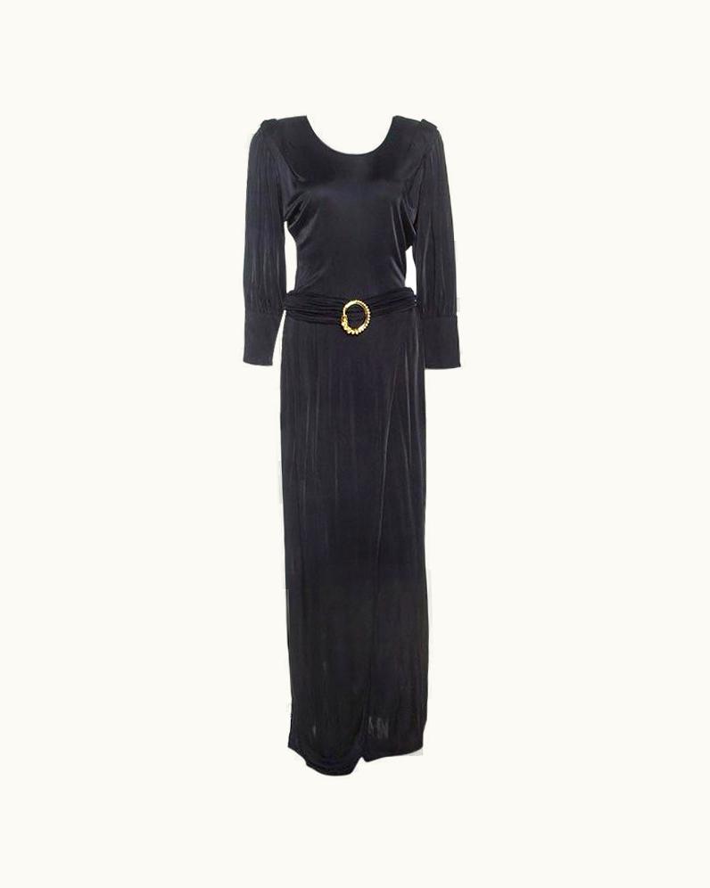 Roberto Cavalli Class By Roberto Cavalli Black Jersey Belted Maxi Dress
