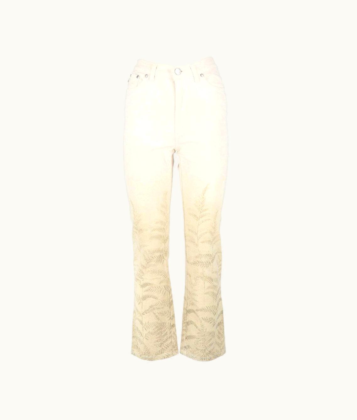 Roberto Cavalli 2000s Roberto Cavalli Vintage White Straight Jeans With Plants Prints