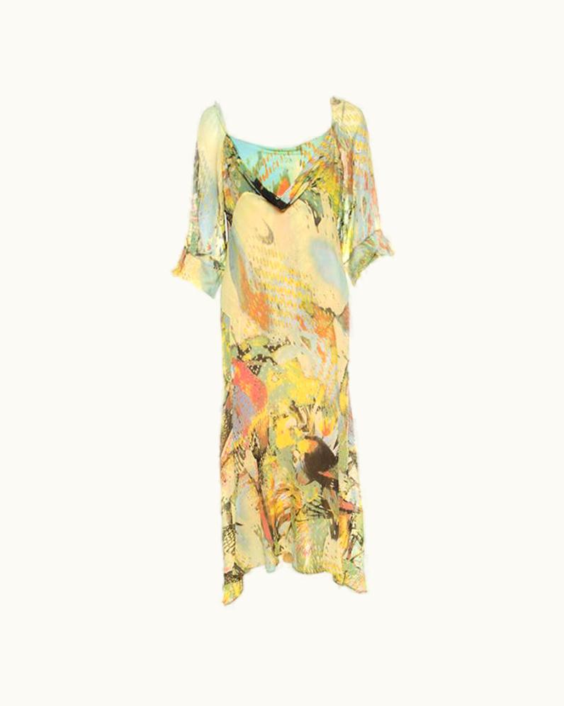 Roberto Cavalli Roberto Cavalli Yellow Abstract Print Draped Neck Maxi Dress Xl