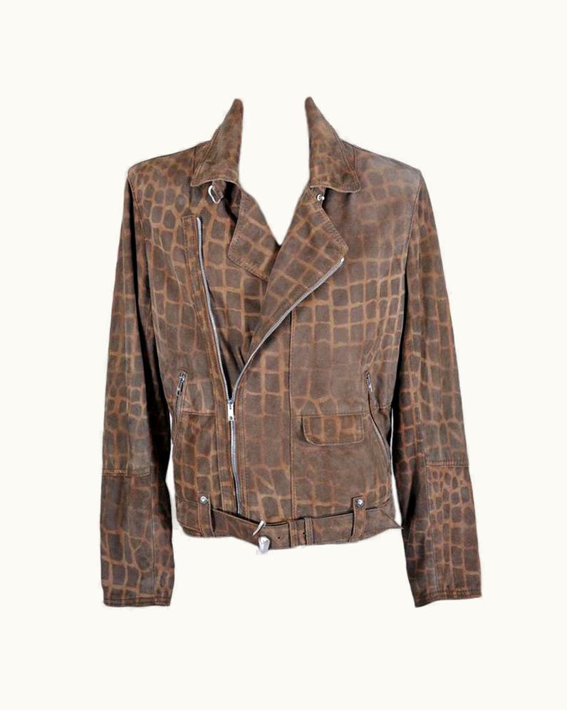 Roberto Cavalli Roberto Cavalli Animal Print Leather Biker Jacket For Men