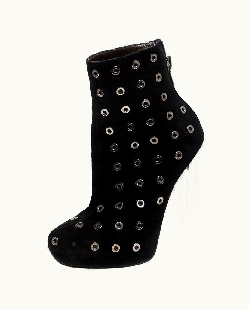 Roberto Cavalli Roberto Cavalli Black Eyelet Suede Platform Ankle Boots