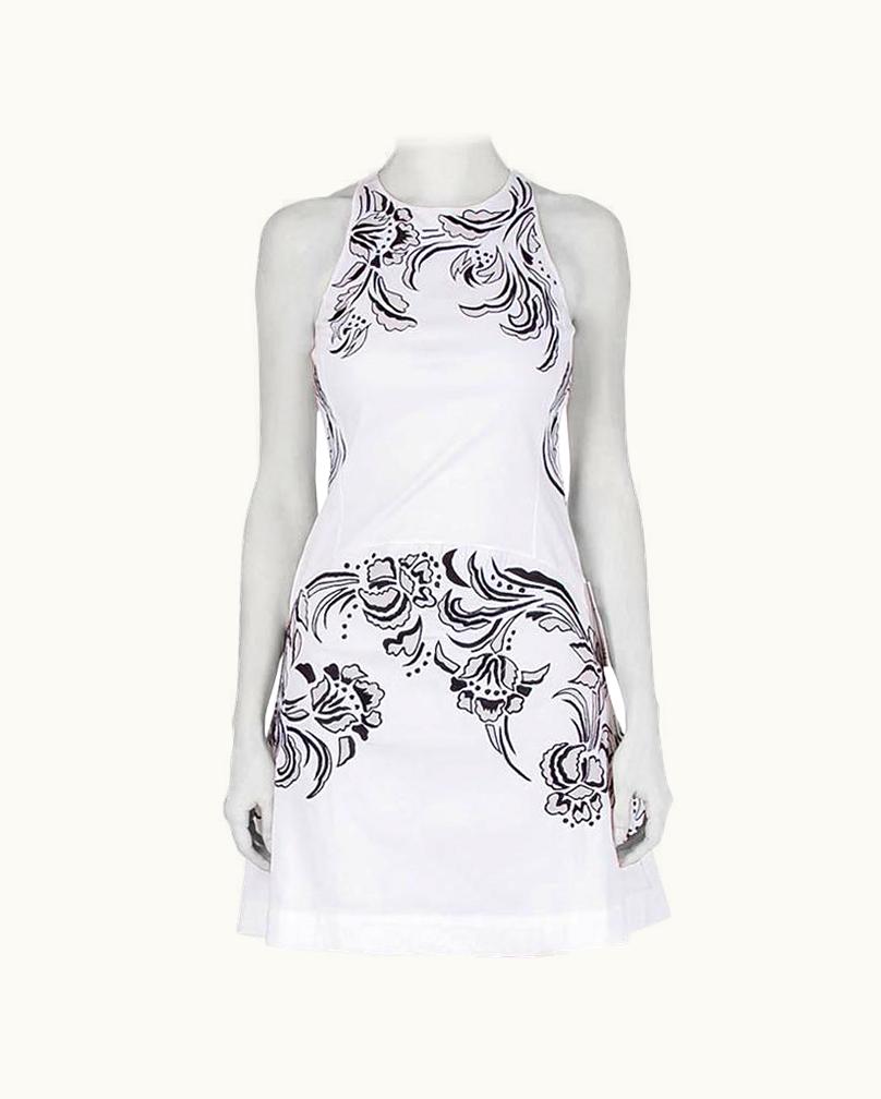 Roberto Cavalli Roberto Cavalli White Cotton Poplin Contrast Embroidered Sleeveless Dress