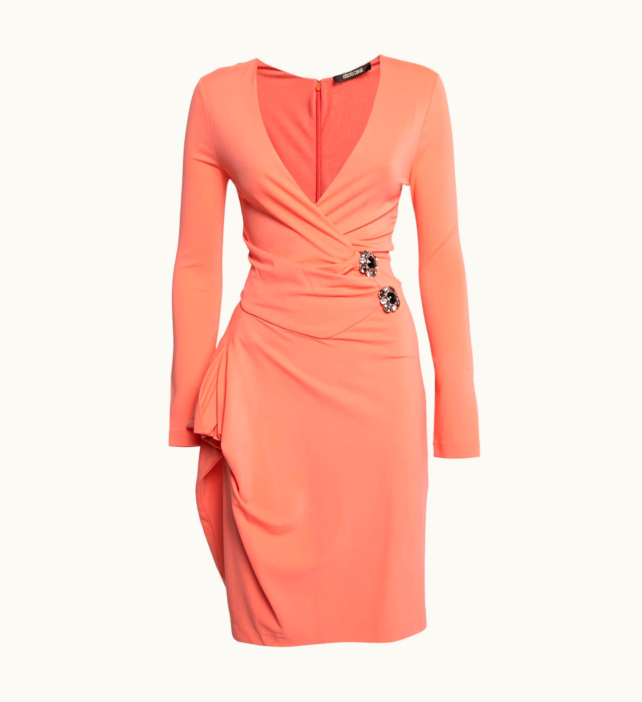 Roberto Cavalli Roberto Cavalli Peach Jersey Embellished Wrap Detail Draped Dress