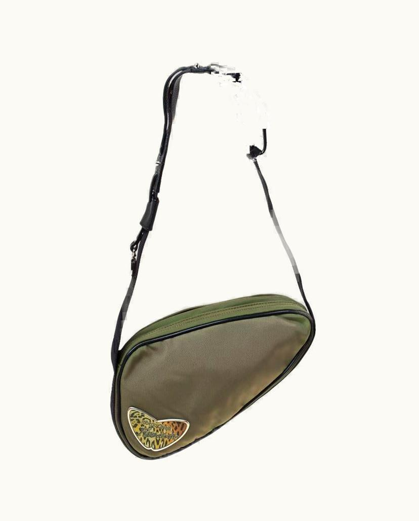 Roberto Cavalli Roberto Cavalli Olive Green/Black Canvas And Leather Sling Bag
