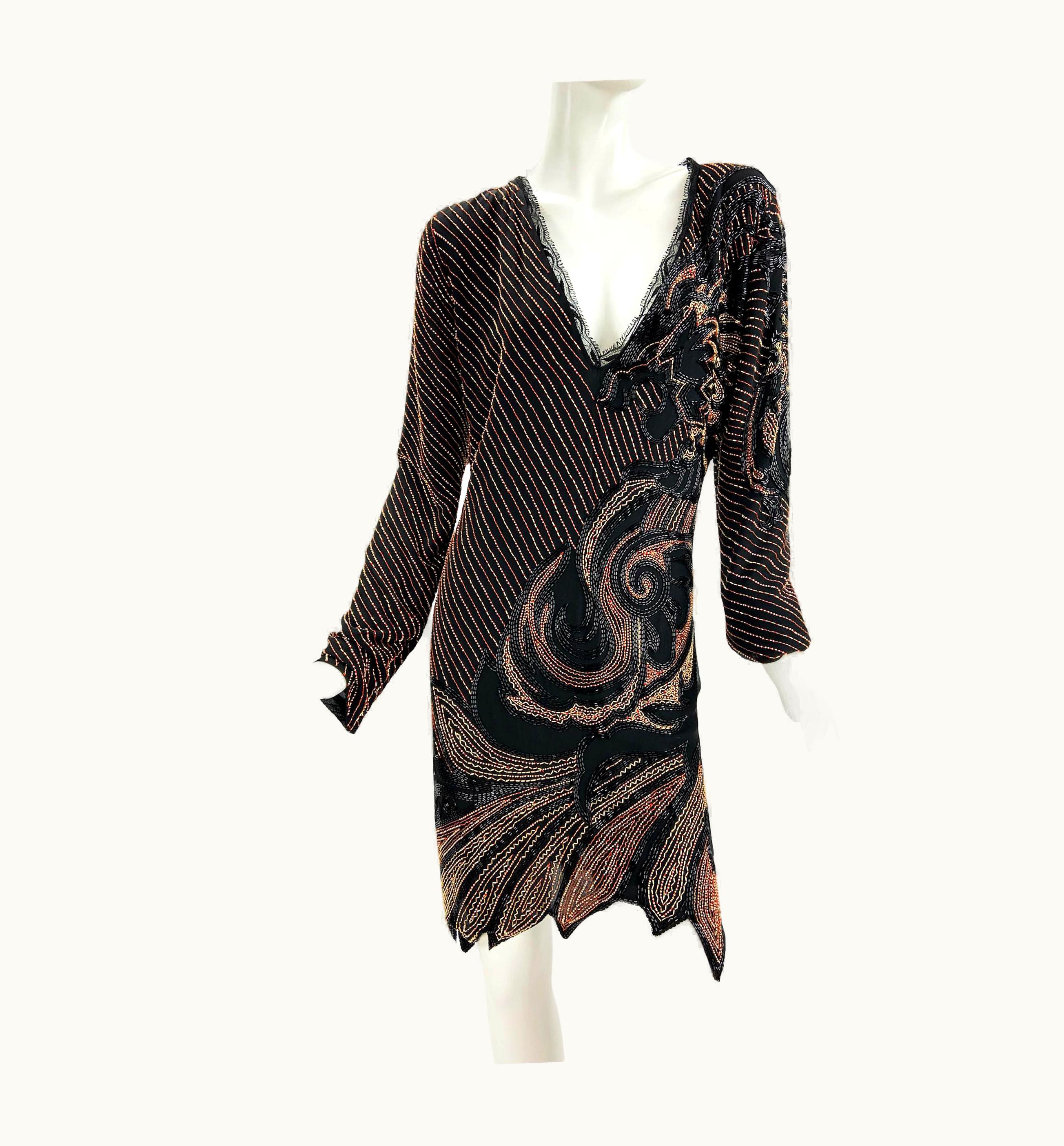 Roberto Cavalli Roberto Cavalli Fully Beaded Black Silk Cocktail Dress Italian