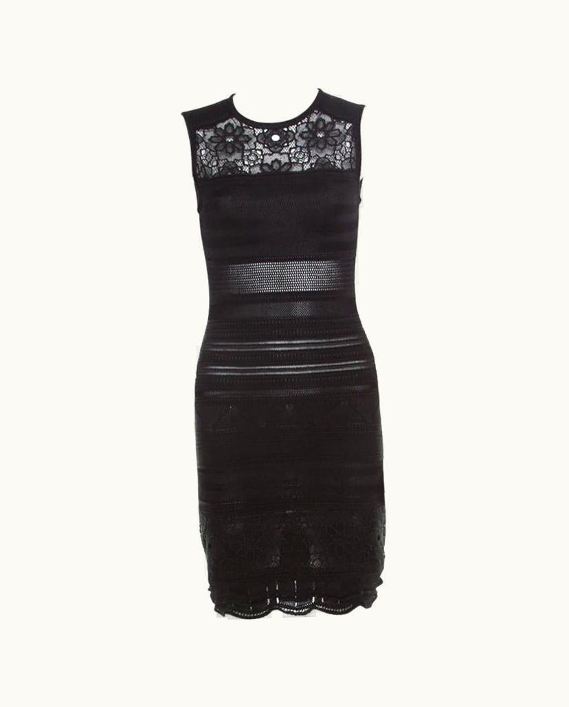 Roberto Cavalli Roberto Cavalli Black Knit Lace Insert Sleeveless Fitted Dress