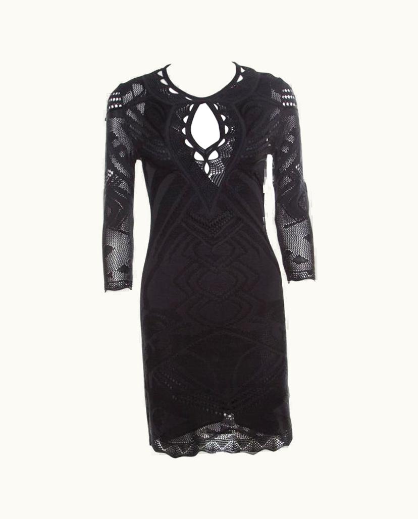 Roberto Cavalli Roberto Cavalli Black Perforated Knit Long Sleeve Bodycon Dress