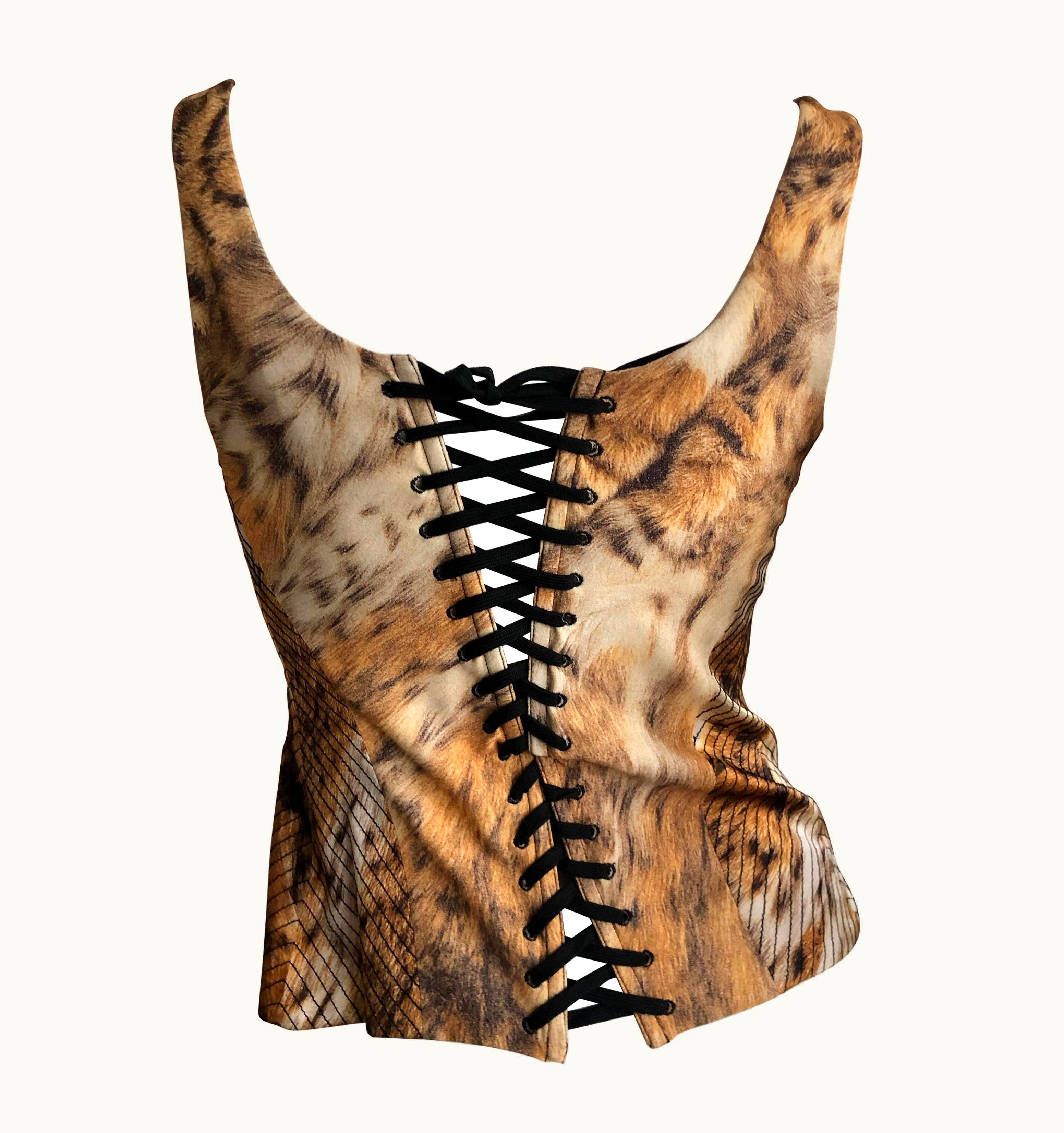 Roberto Cavalli Roberto Cavalli Vintage Leopard Print Corset Bustier With Lace Up Details