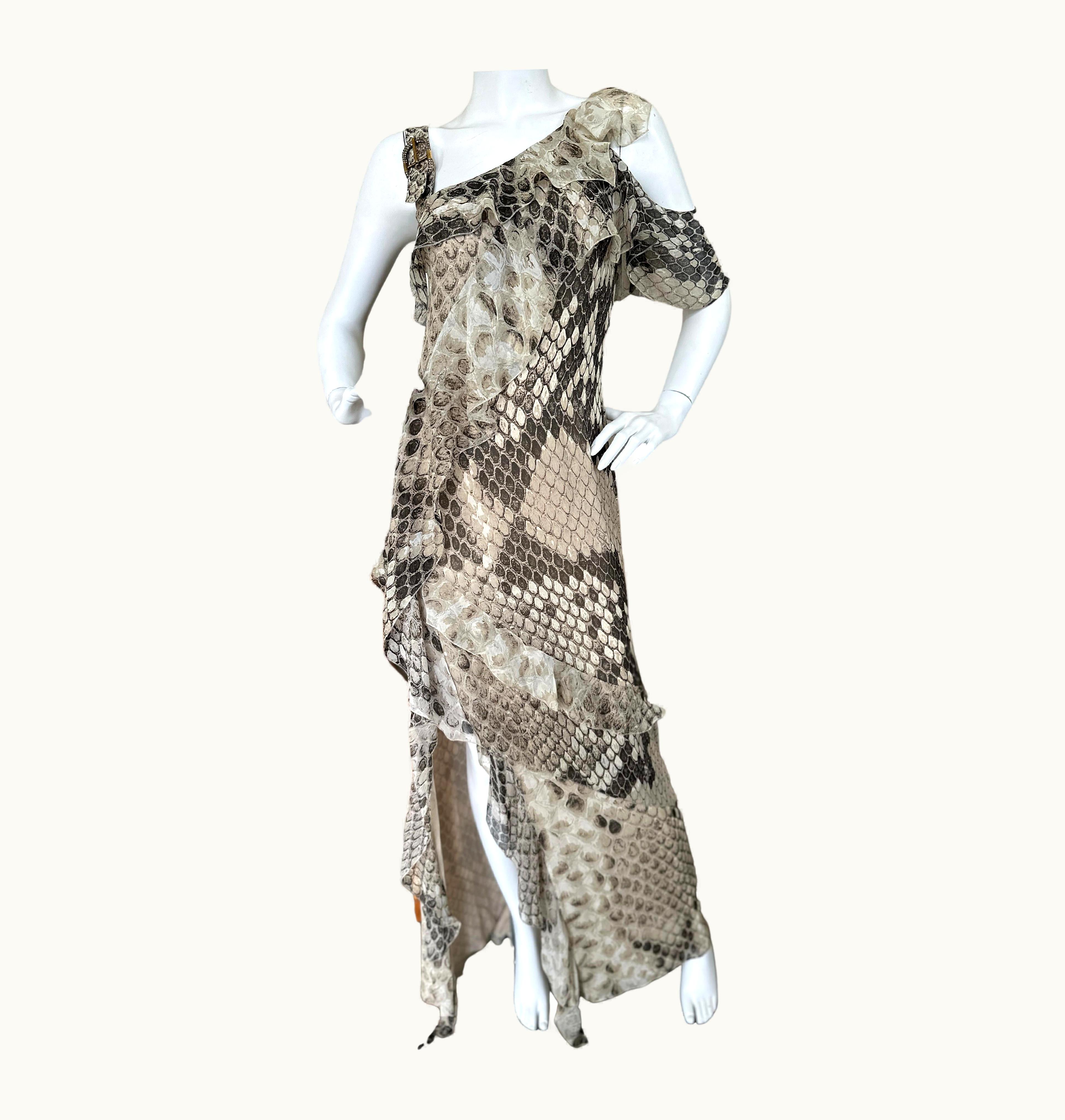 Roberto Cavalli Roberto Cavalli Vintage Reptile Print Silk Evening Dress With Crystal Buckle